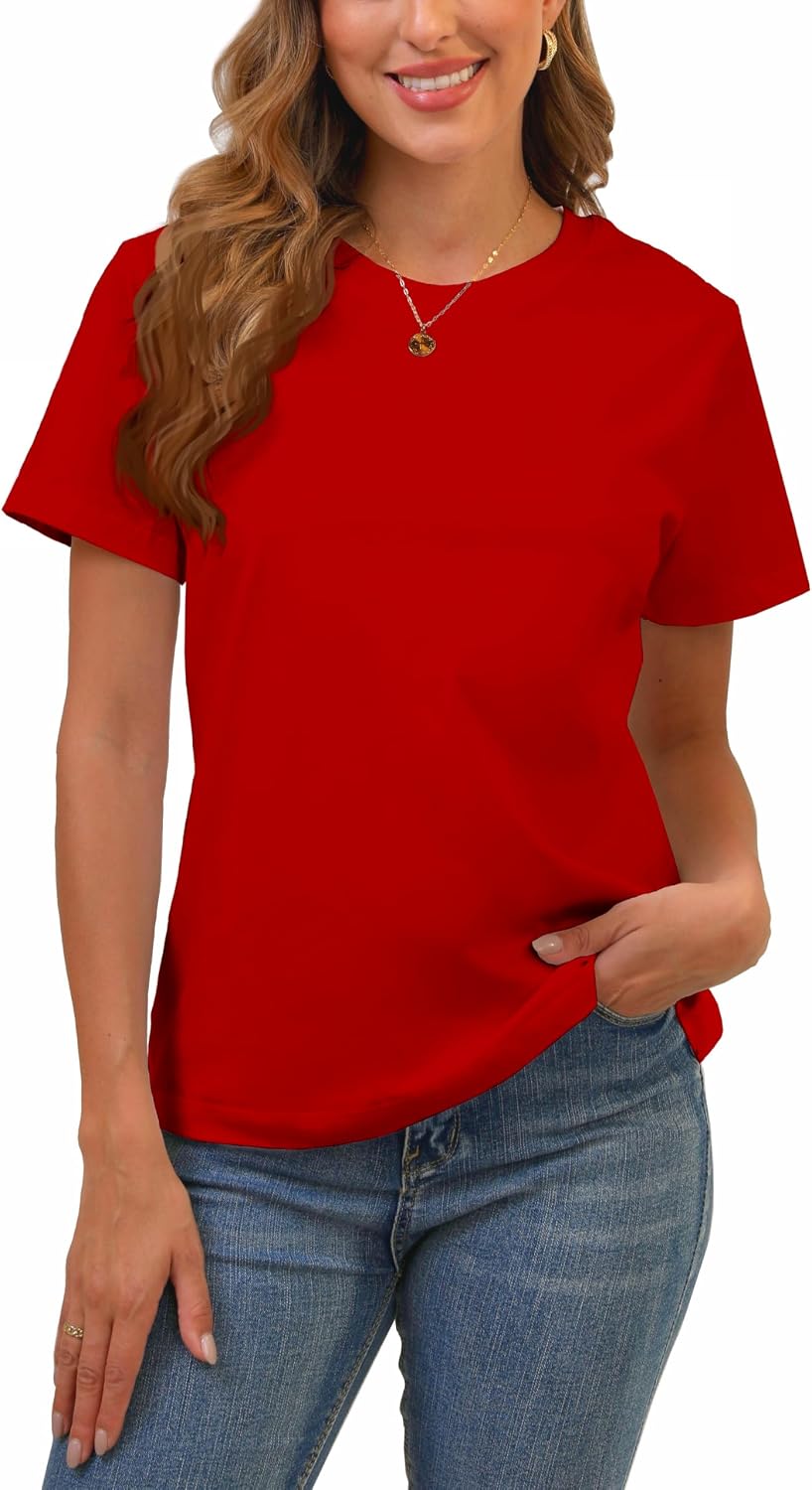 BJY Cotton Basic T Shirts for Women,Crew Neck Short Sleeve Summer Shirts(2XS-3XL, 20+ Color)