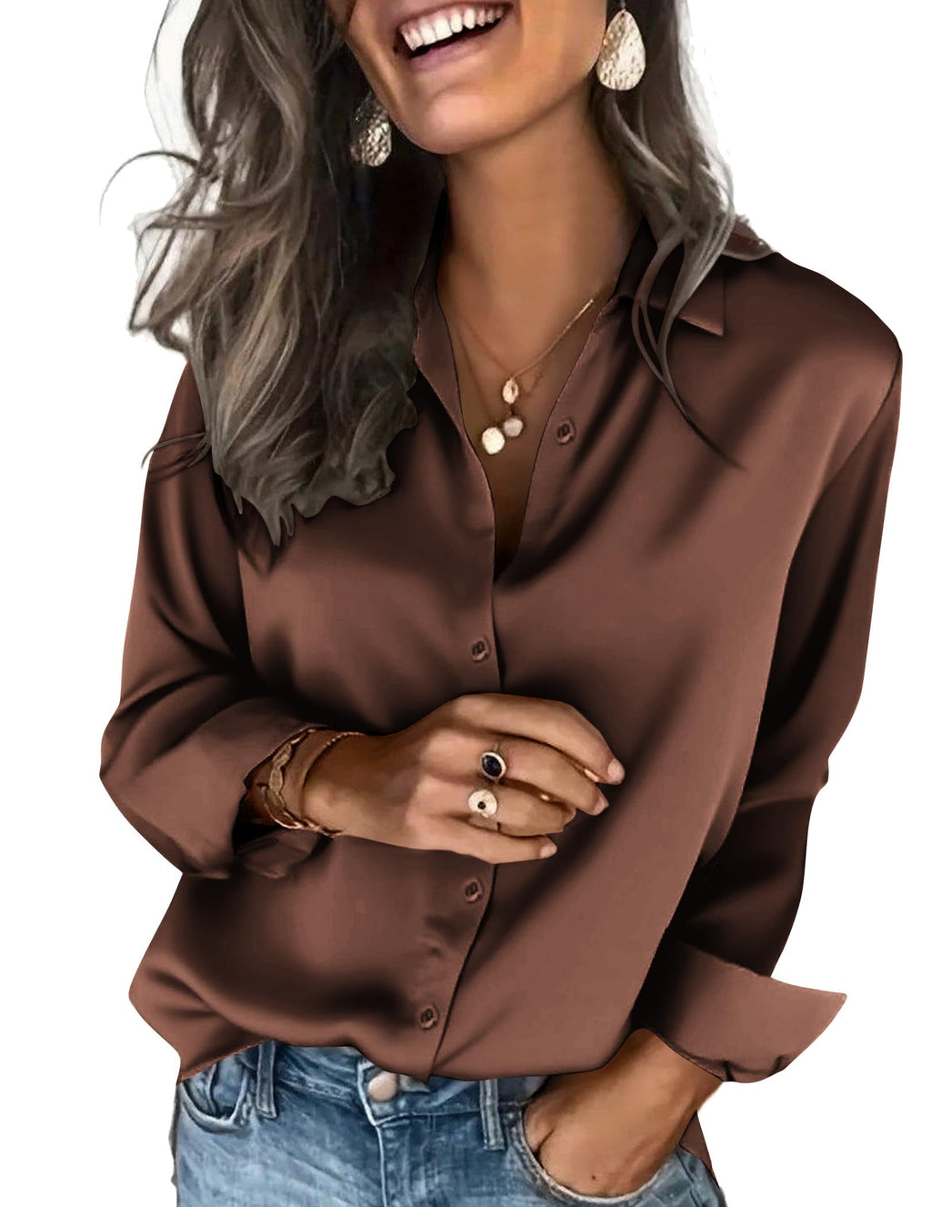 Zeagoo Satin Blouses for Women Silk Button Down Shirts Long Sleeve Tops