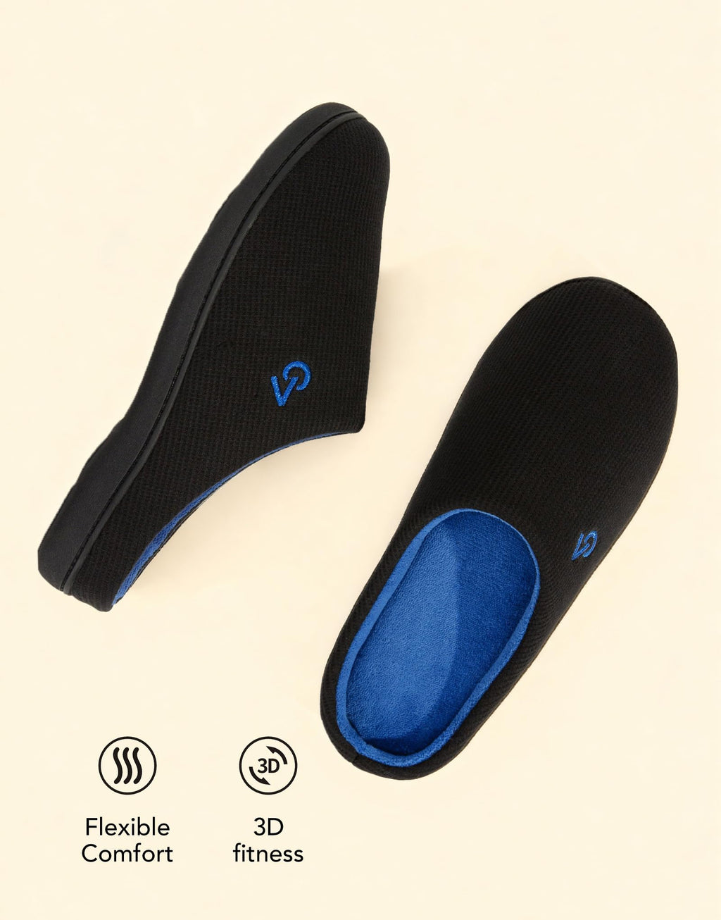 VeraCosy Men's Two-Tone House Slippers Memory Foam Indoor Rubber Sole
