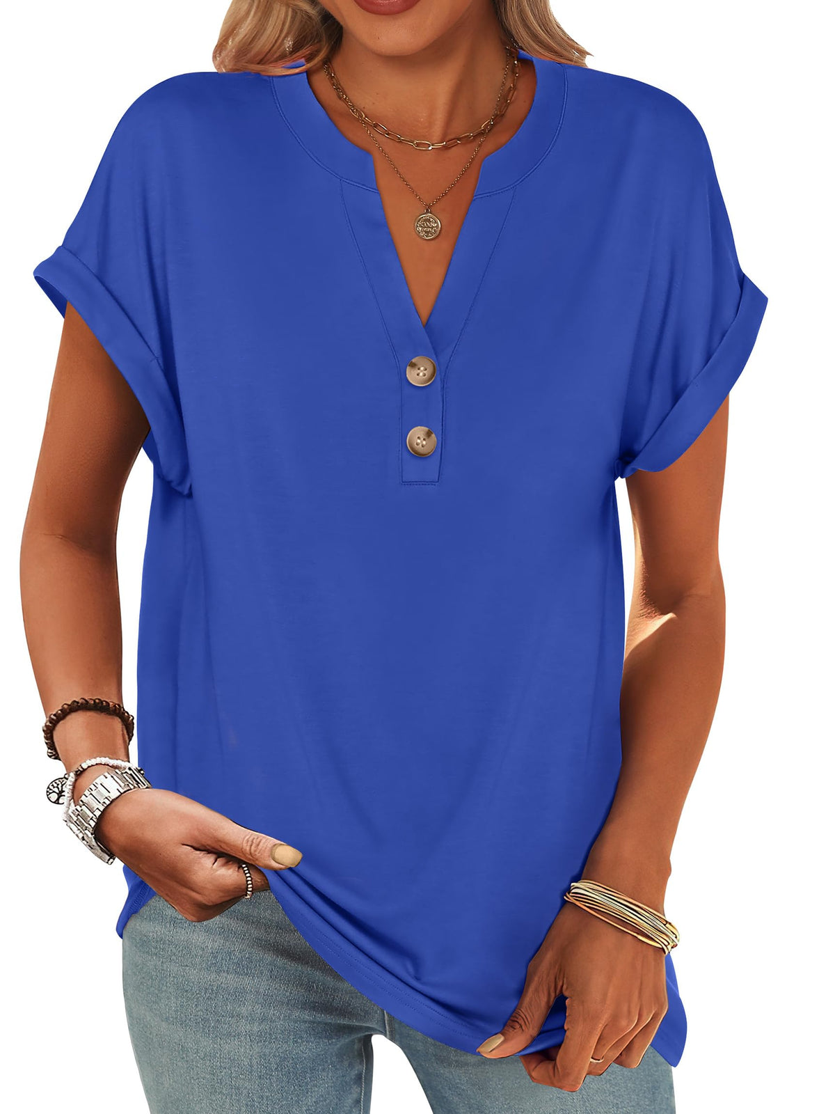 ANRABESS Womens Short Sleeve Henley Tops Summer Shirts Dressy Casual Blouse