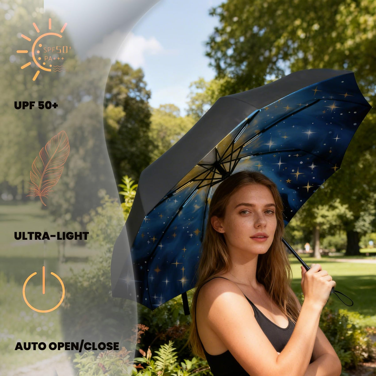SIEPASA Windproof Travel Umbrella - Automatic Compact Folding Umbrella for Rain, Small Portable Windproof Umbrellas for Men Women and Teenagers (Navy Blue)