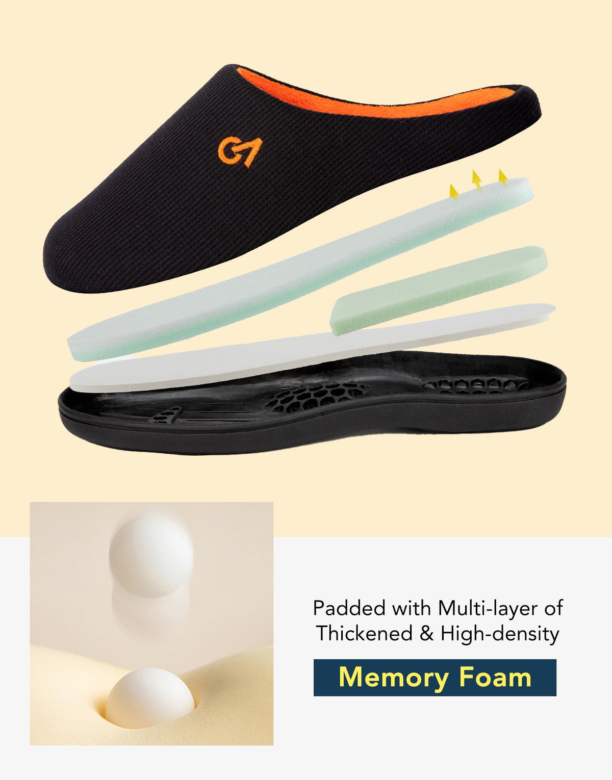 VeraCosy Men's Two-Tone House Slippers Memory Foam Indoor Rubber Sole