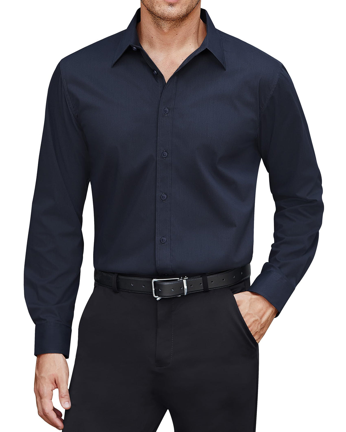 J.VER Men's Dress Shirts Stretch Stain Shield Long Sleeve Solid Formal Shirt Business Casual Button Down Shirts