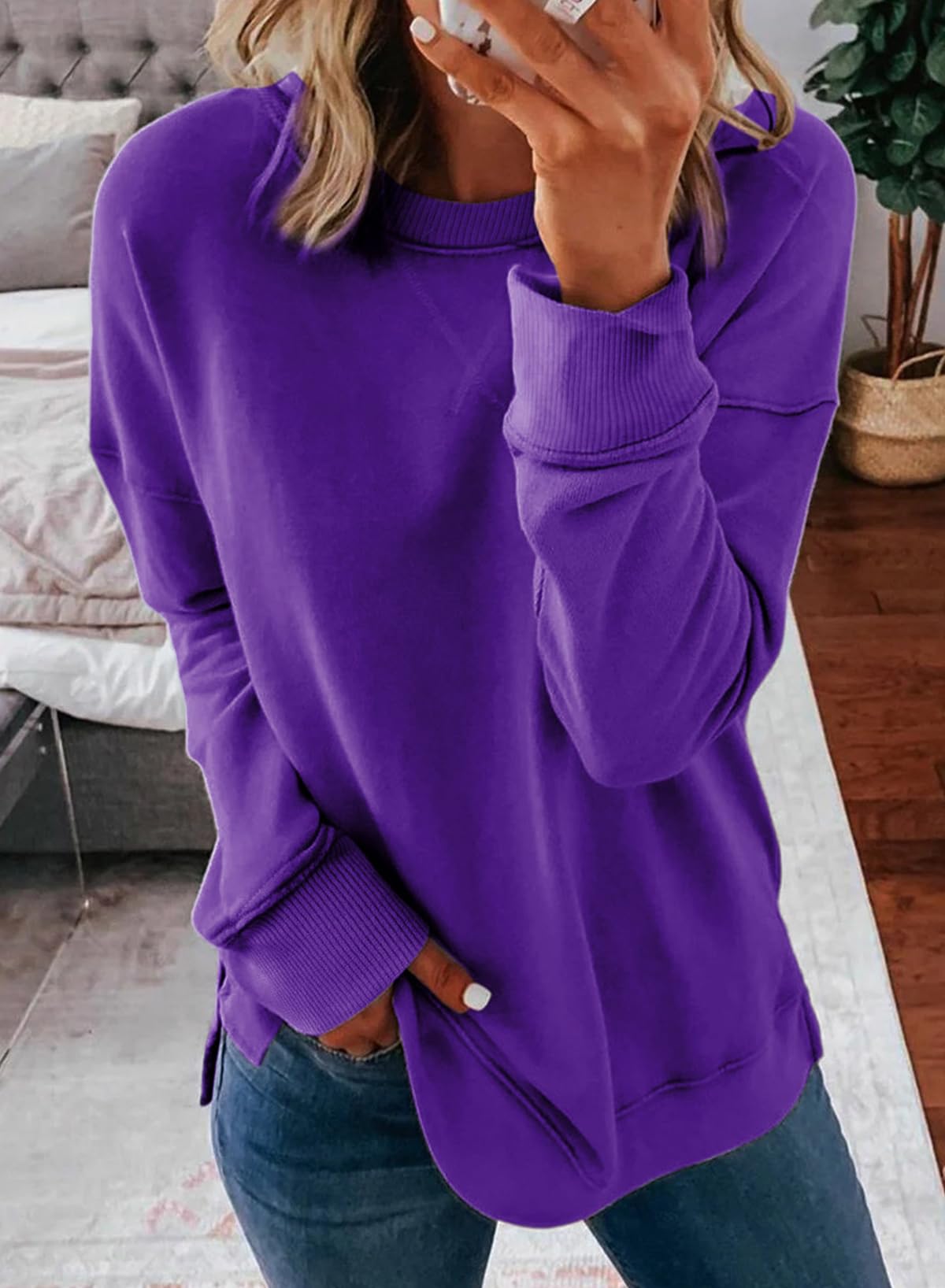 Dokotoo Women's Casual Crew Neck Sweatshirt Loose Long Sleeve Pullover Tops