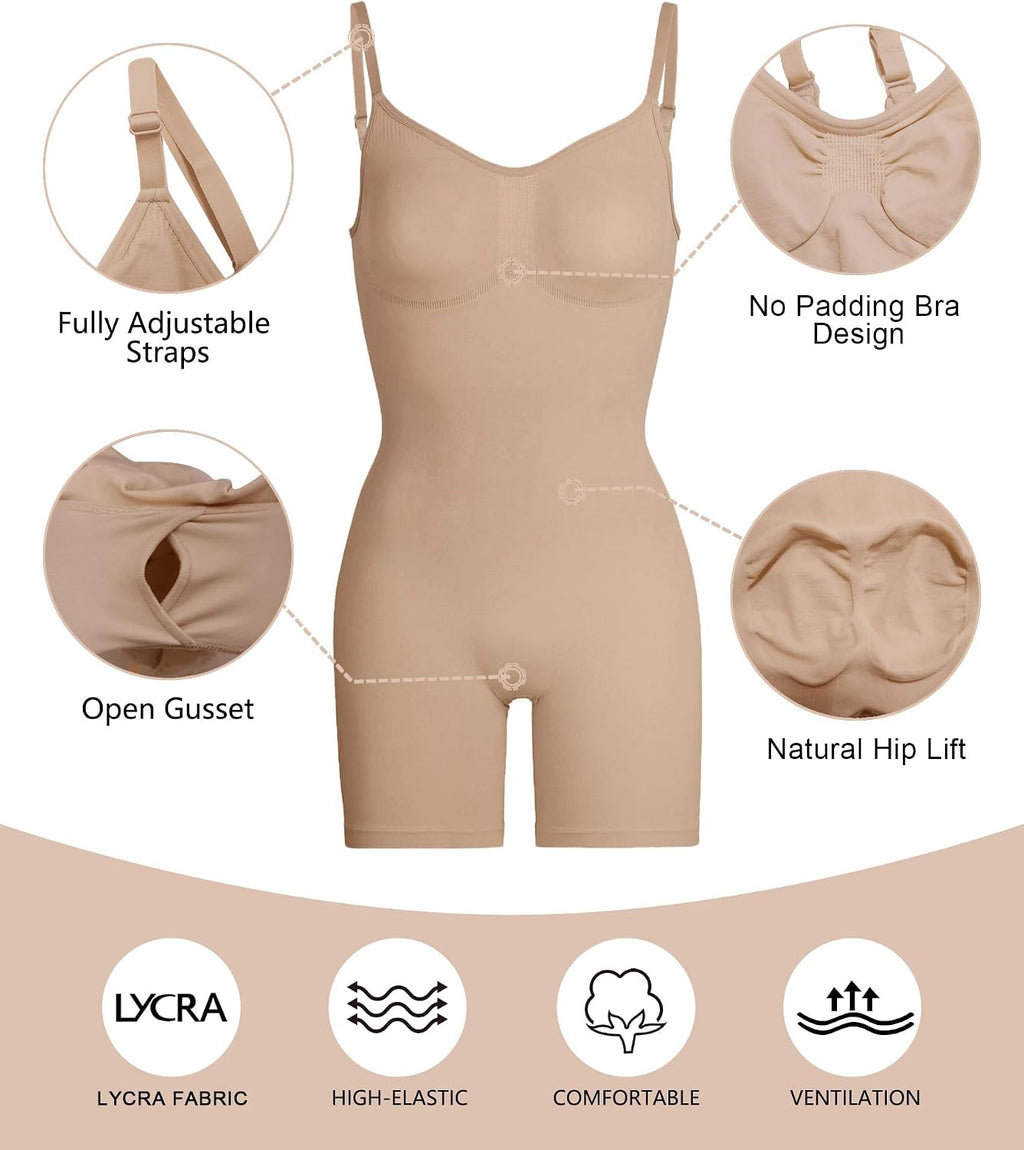 SHAPERX Shapewear for Women Tummy Control Bodysuit Mid Thigh Body Shaper Shorts for a Lifted Look