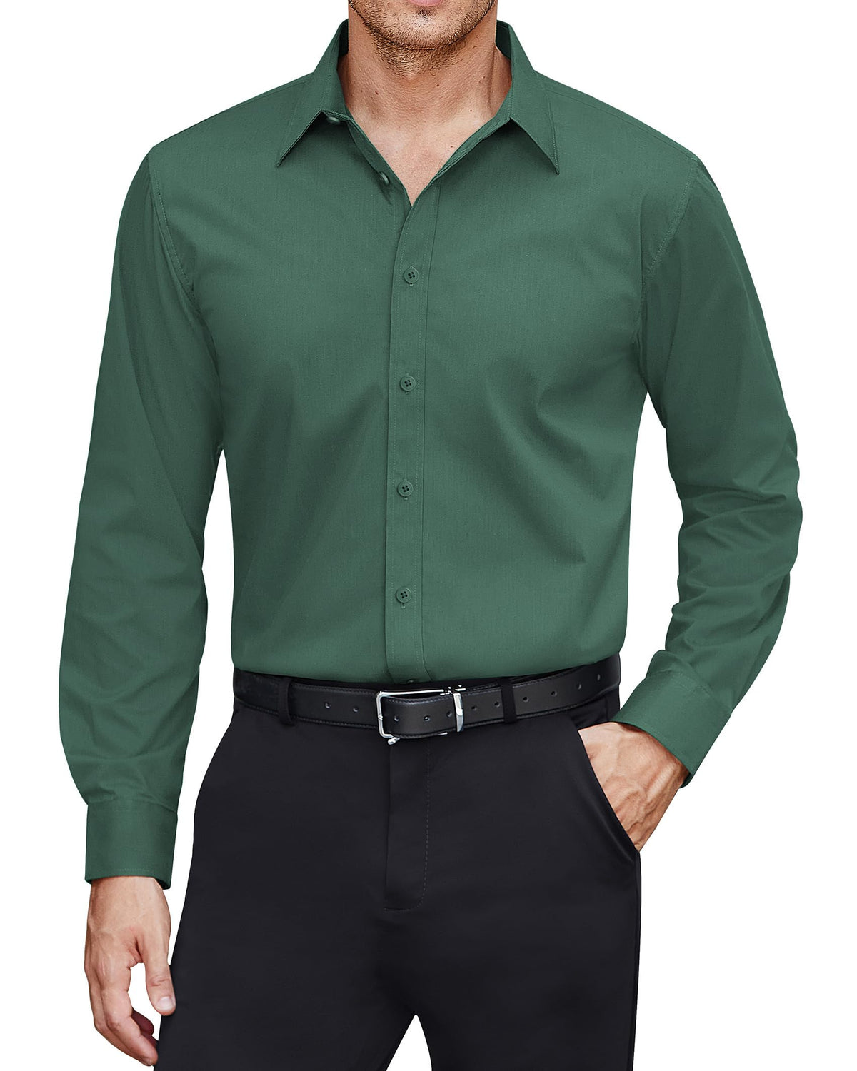J.VER Men's Dress Shirts Stretch Stain Shield Long Sleeve Solid Formal Shirt Business Casual Button Down Shirts