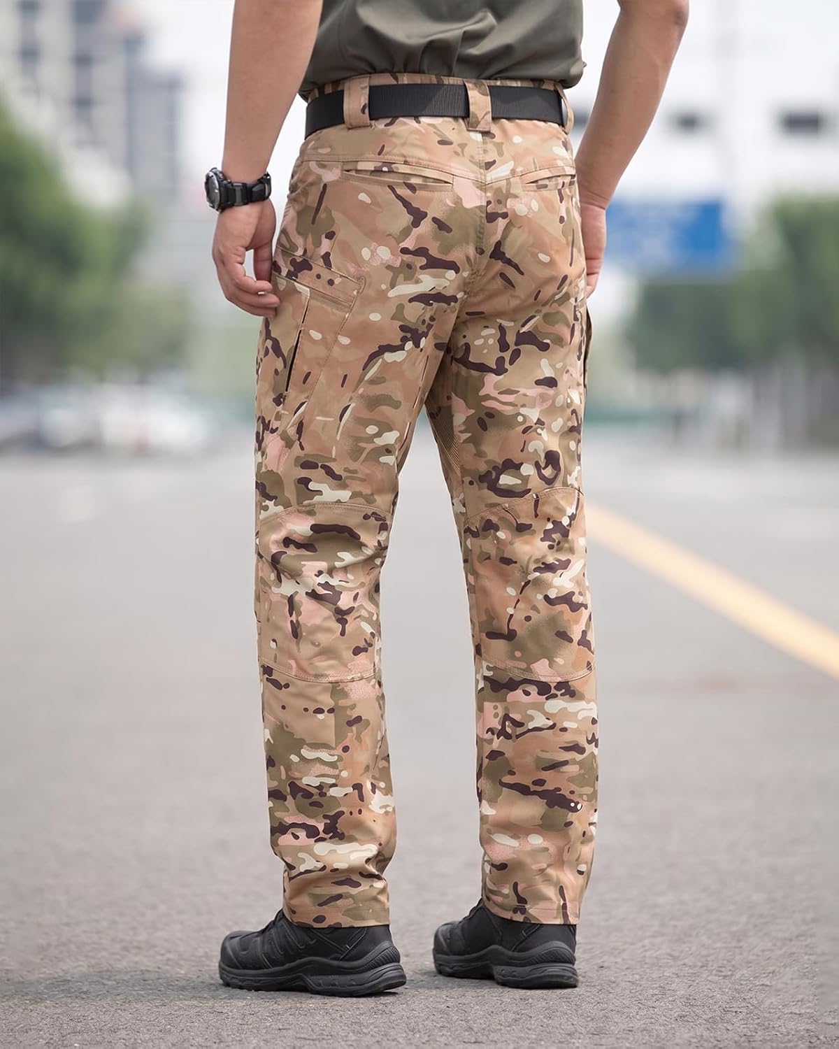 Men's Stretch Tactical Pants Waterproof Ripstop Fabric Cargo Pants Lightweight Casual Hiking Outdoor Work Pants (No Belt)