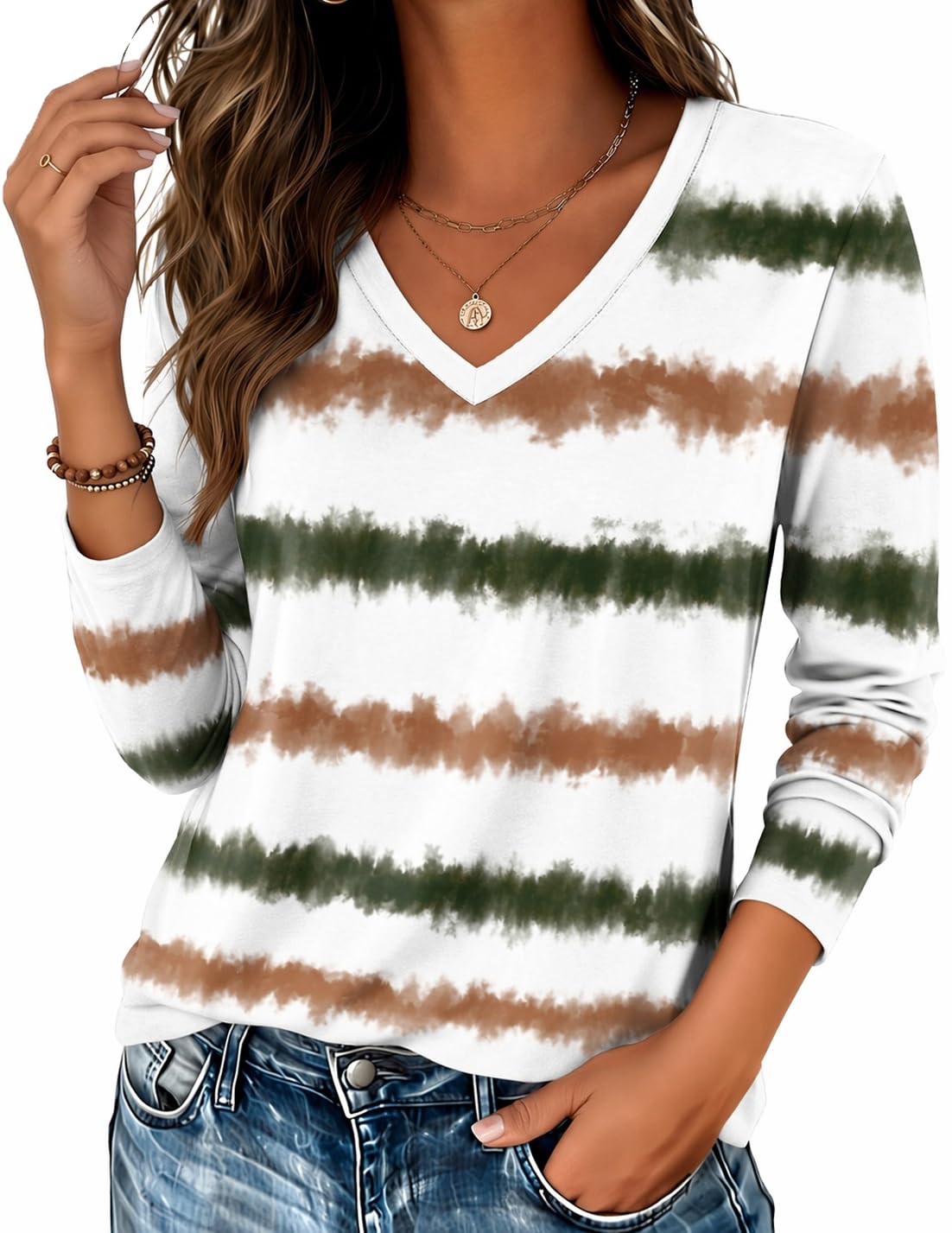 Zeagoo Womens Shirts Long Sleeve Tops V Neck Casual Basic Tee Fall Outfits