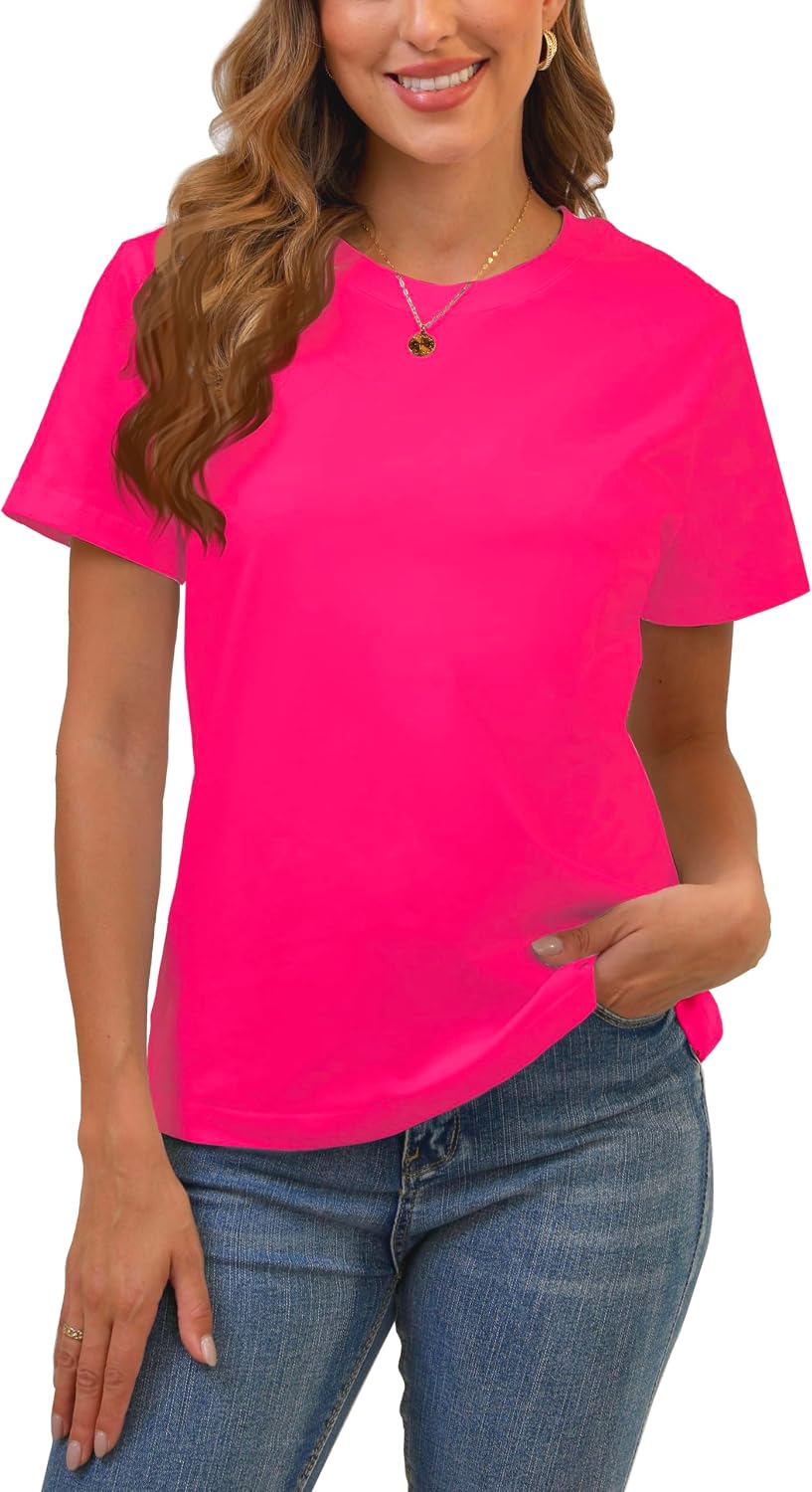 BJY Cotton Basic T Shirts for Women,Crew Neck Short Sleeve Summer Shirts(2XS-3XL, 20+ Color)