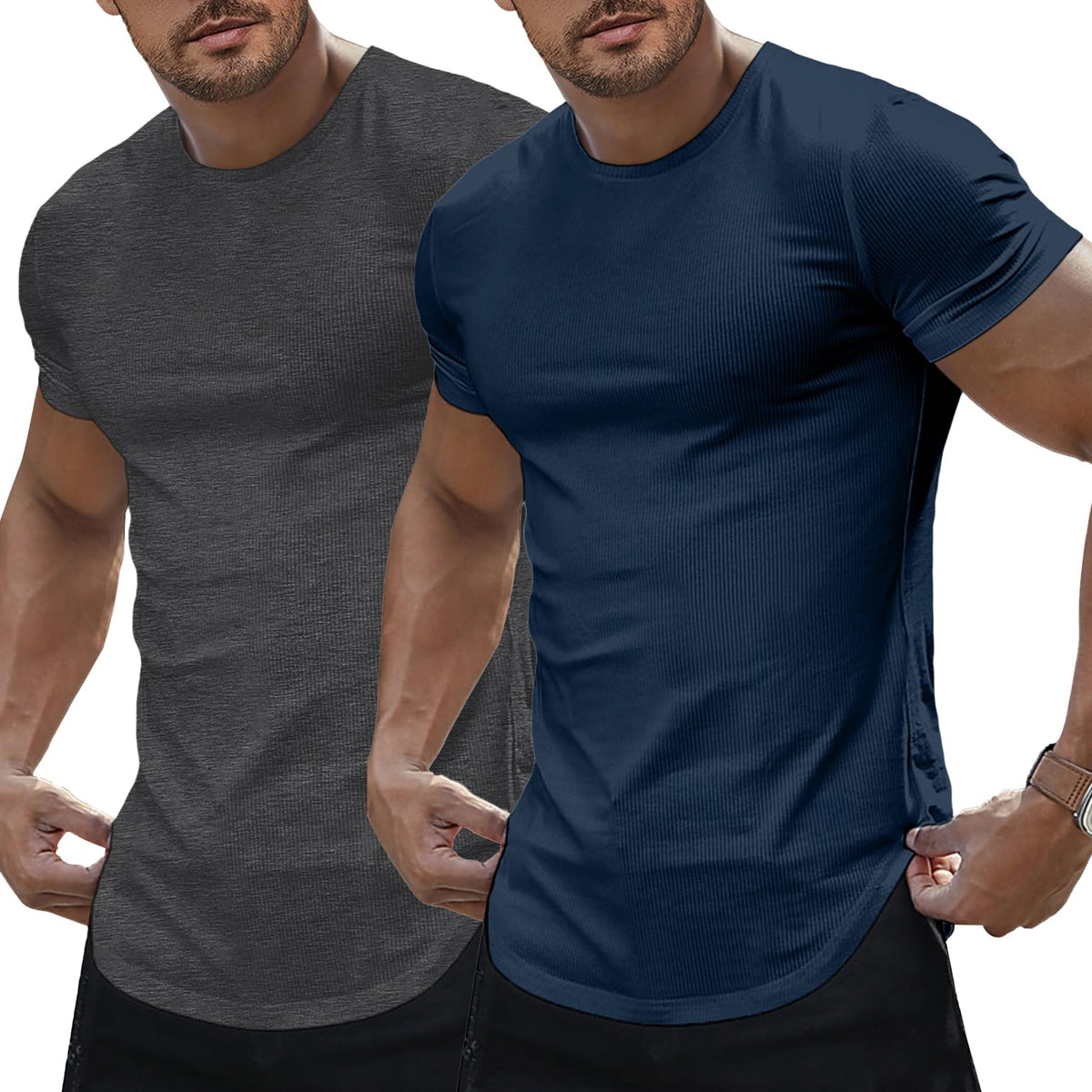 JMIERR Mens Short Sleeve T Shirt Summer Muscle Slim Fitted Crewneck Longline Tees Shirts for Gym Workout