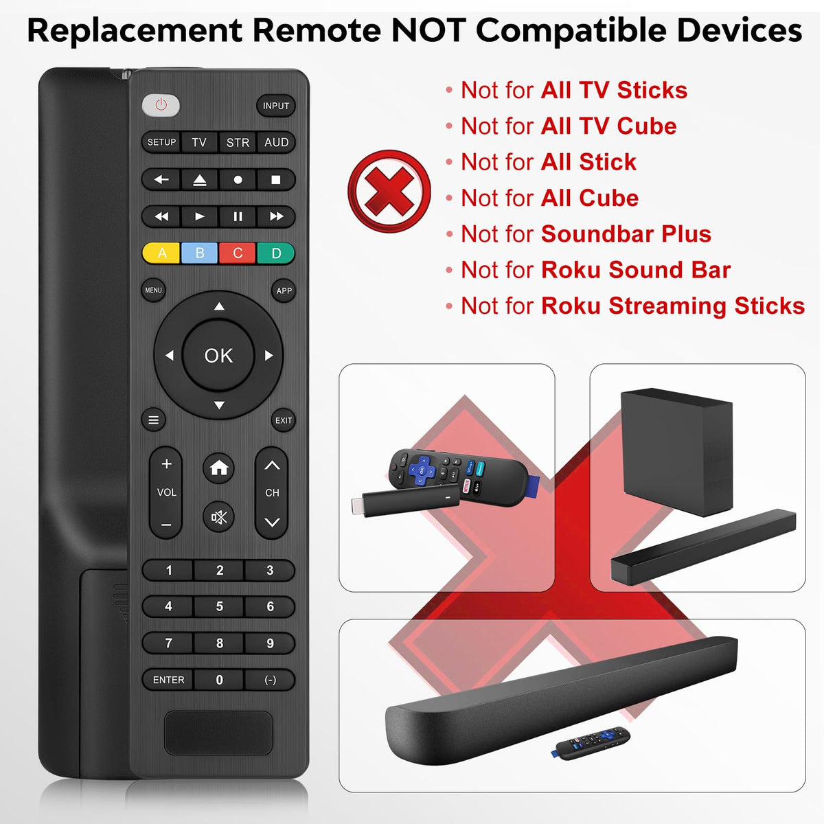 (2 Pack) Replacement Remote Control for Roku TV, for TCL Roku/Onn Roku TVs