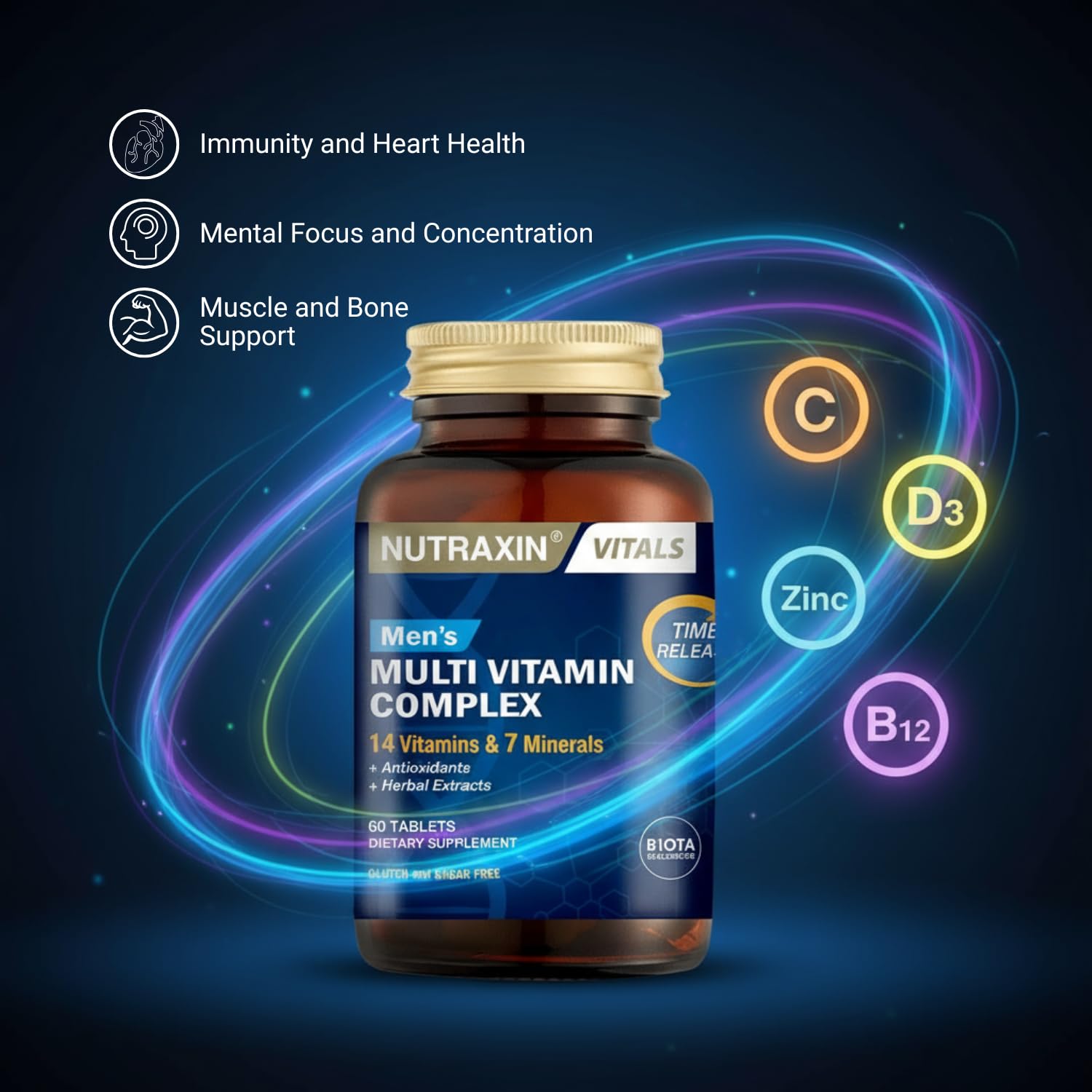 Nutraxin Multivitamin Mineral Immune Support Supplement - 60 Tablets | Boosts Immune System & Energy