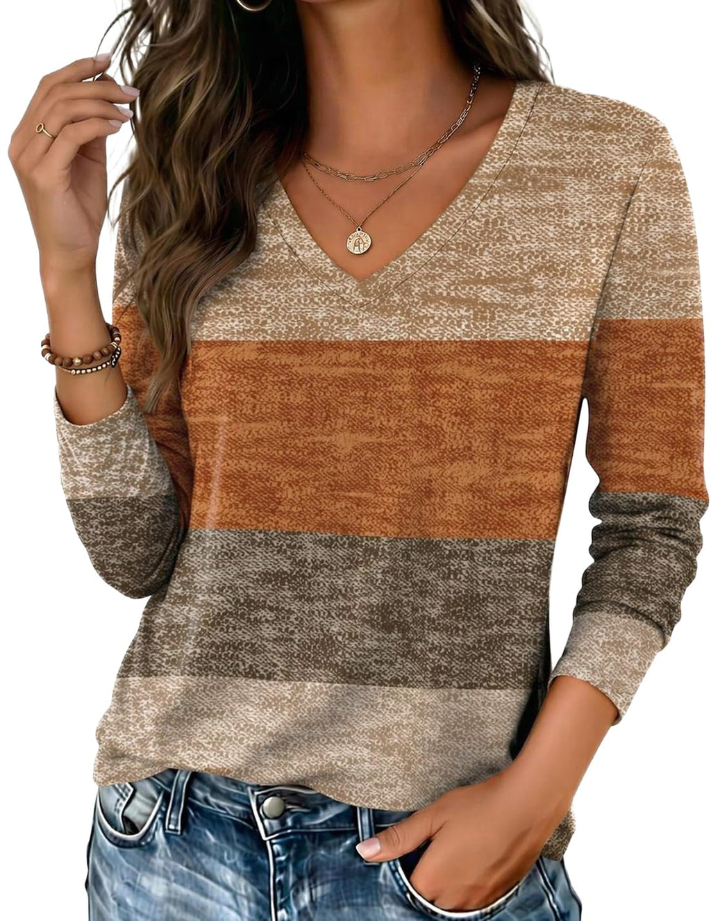 Zeagoo Womens Shirts Long Sleeve Tops V Neck Casual Basic Tee Fall Outfits