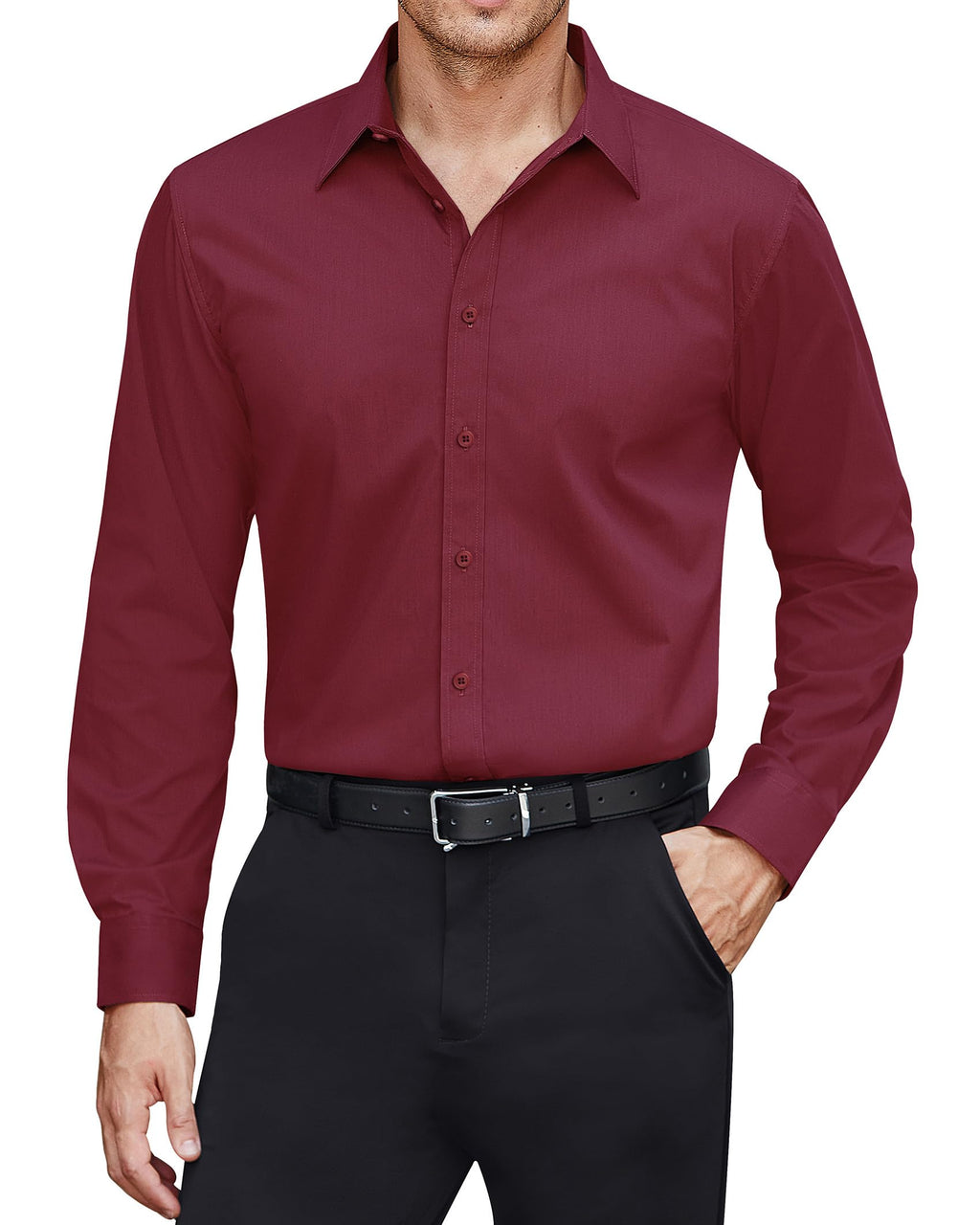 J.VER Men's Dress Shirts Stretch Stain Shield Long Sleeve Solid Formal Shirt Business Casual Button Down Shirts