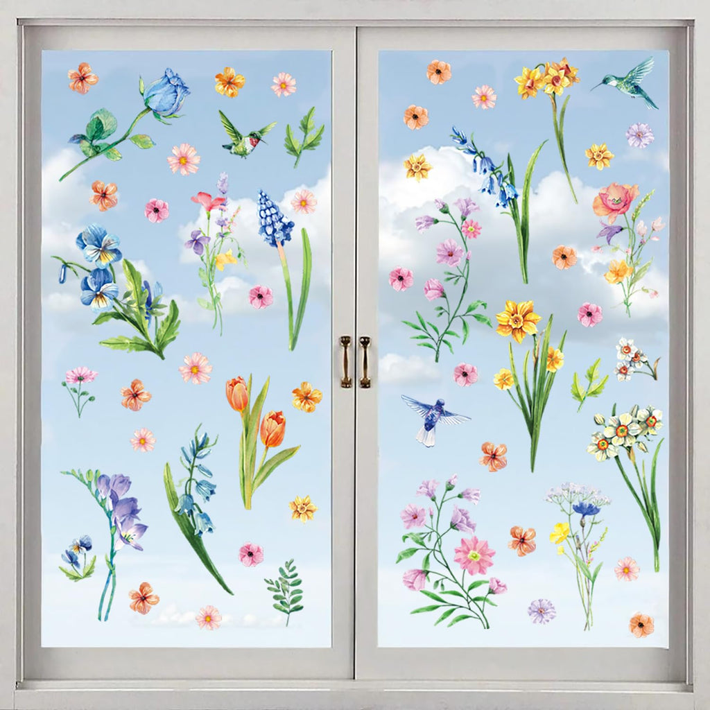 Aryroi Spring Flower Window Sticker Floral Decals Green 12.2x1.3 inch