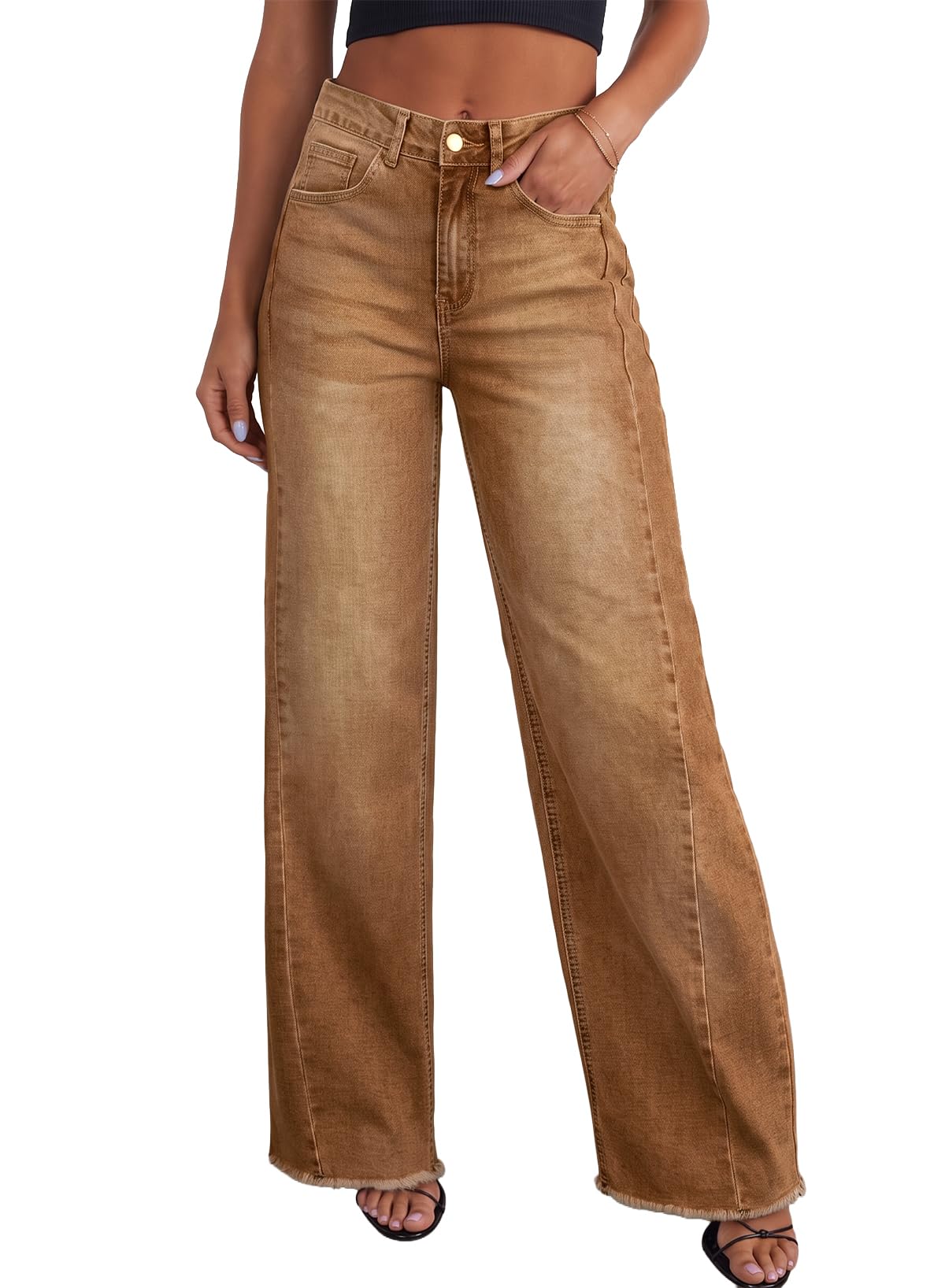 Sidefeel Women's Wide Leg Jeans High Waisted Stretchy Denim Pants