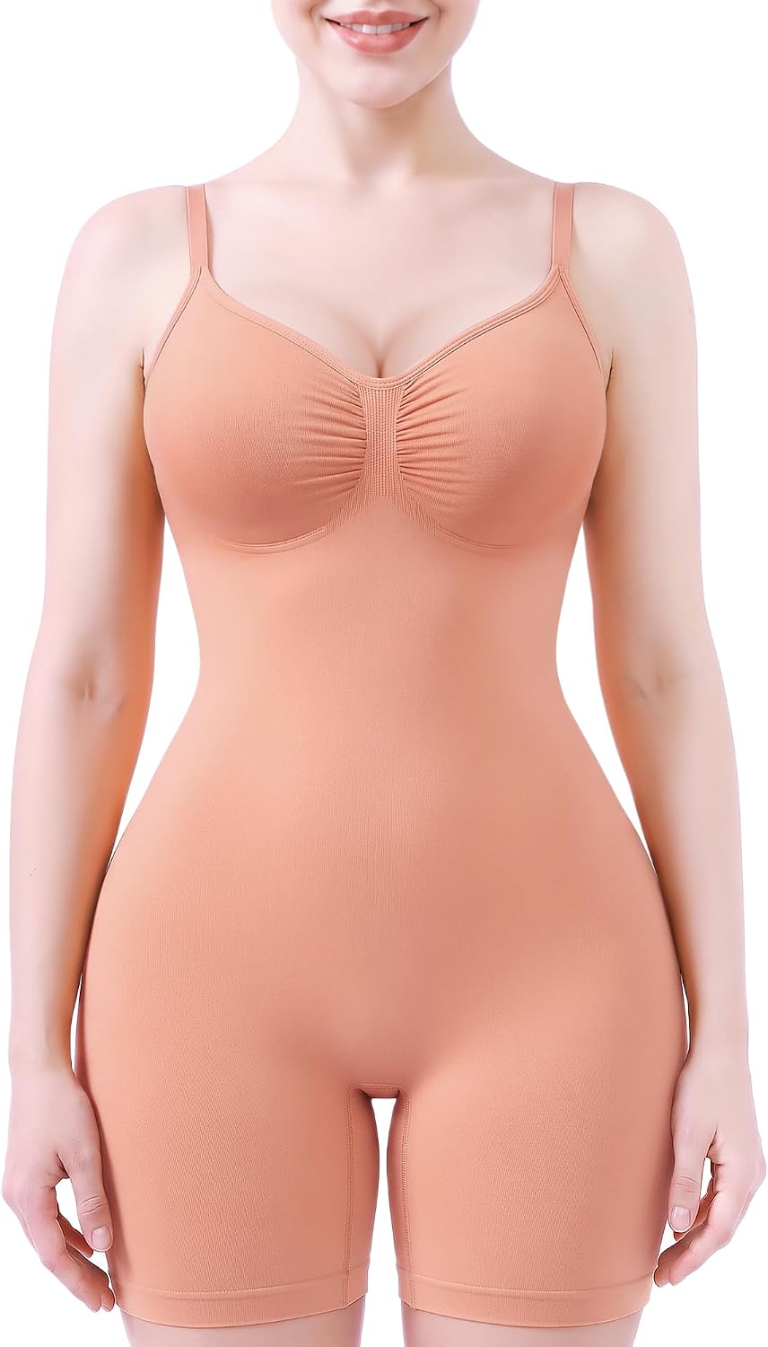 SHAPERX Shapewear for Women Tummy Control Bodysuit Mid Thigh Body Shaper Shorts for a Lifted Look