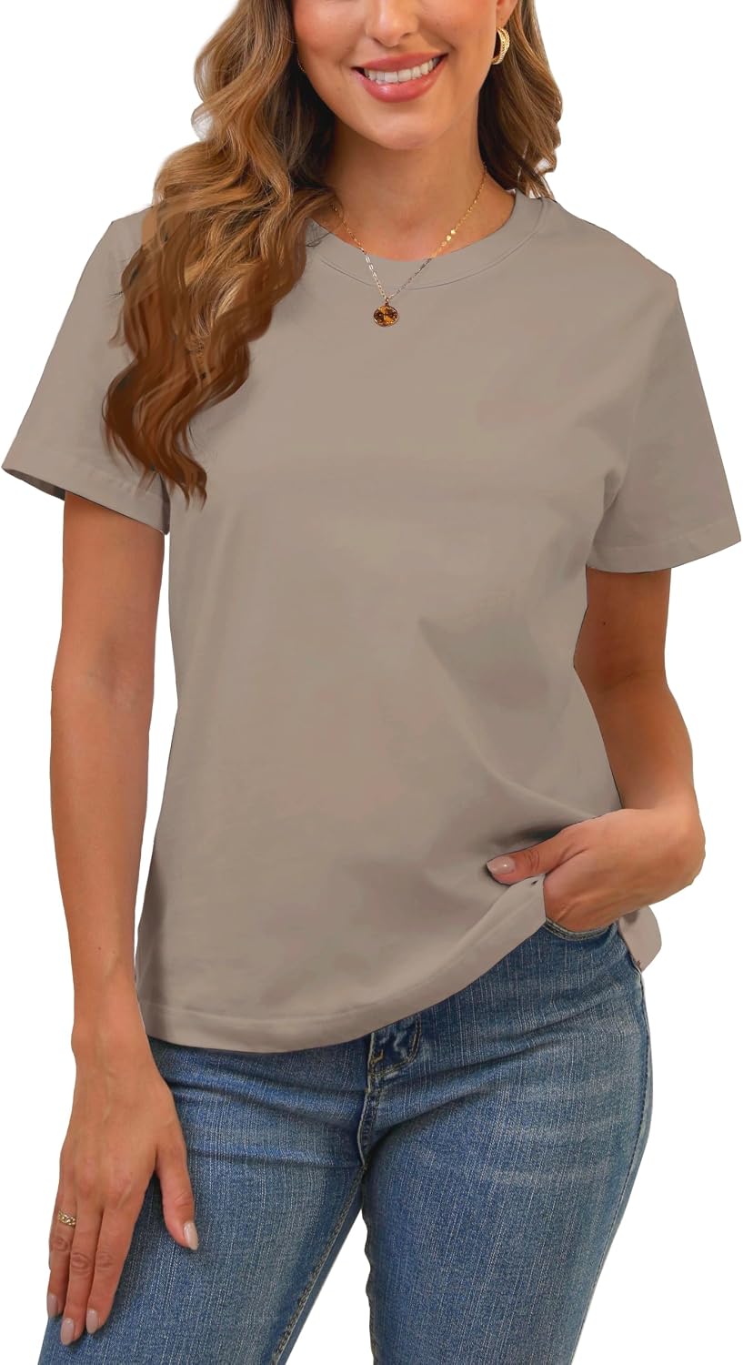 BJY Cotton Basic T Shirts for Women,Crew Neck Short Sleeve Summer Shirts(2XS-3XL, 20+ Color)