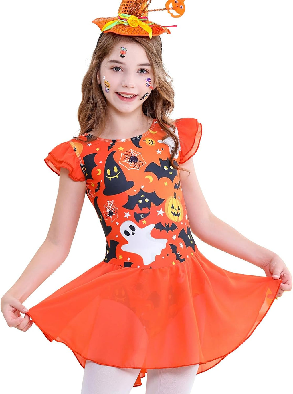DIPUG Ballet Leotards for Girls Ballet Leotard with Skirt Toddler Dance Leotards Flutter Sleeve and Criss-Cross Back