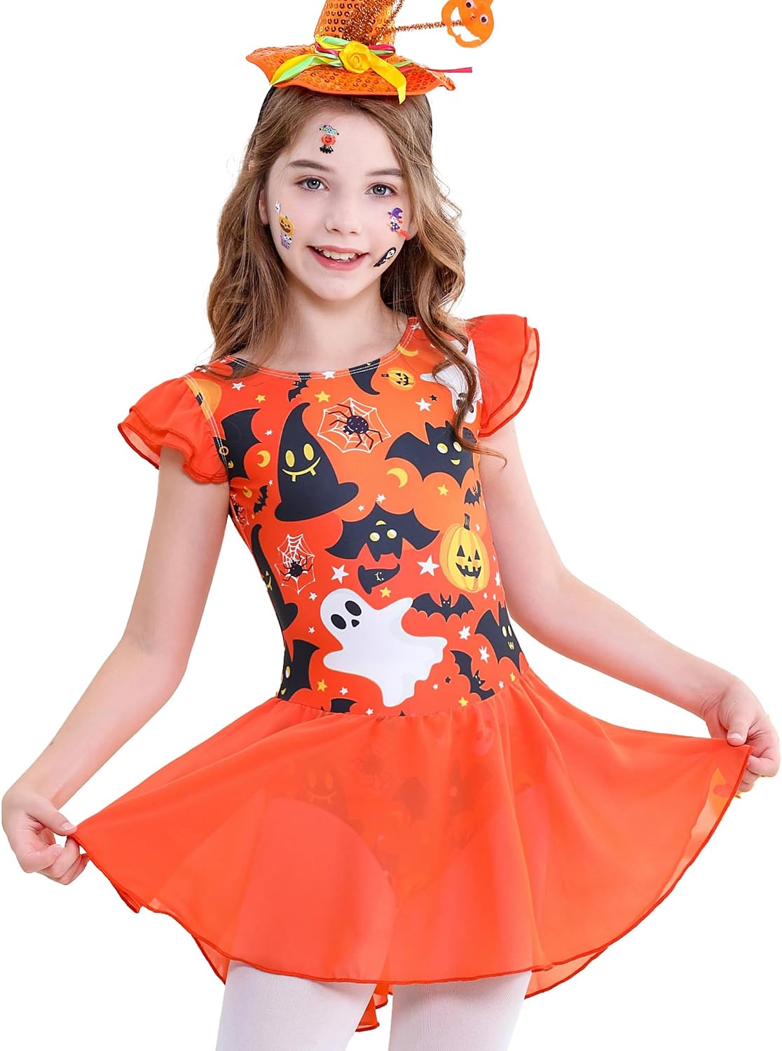 DIPUG Ballet Leotards for Girls Ballet Leotard with Skirt Toddler Dance Leotards Flutter Sleeve and Criss-Cross Back