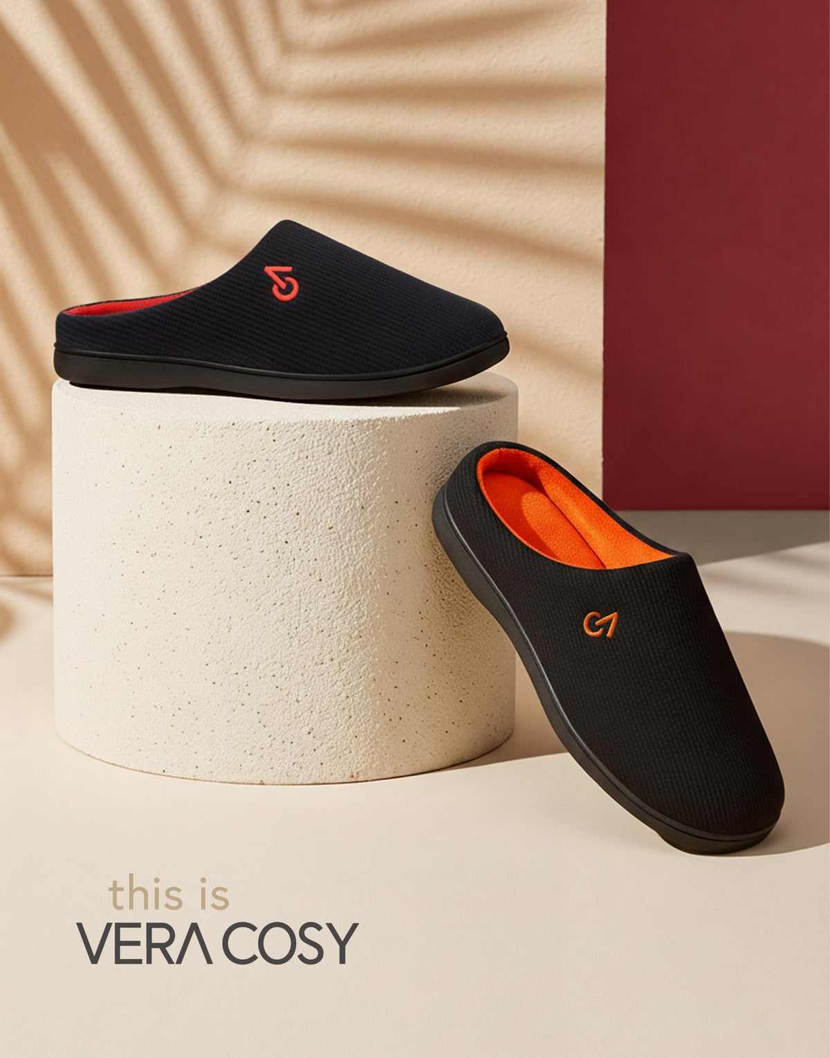 VeraCosy Men's Two-Tone House Slippers Memory Foam Indoor Rubber Sole