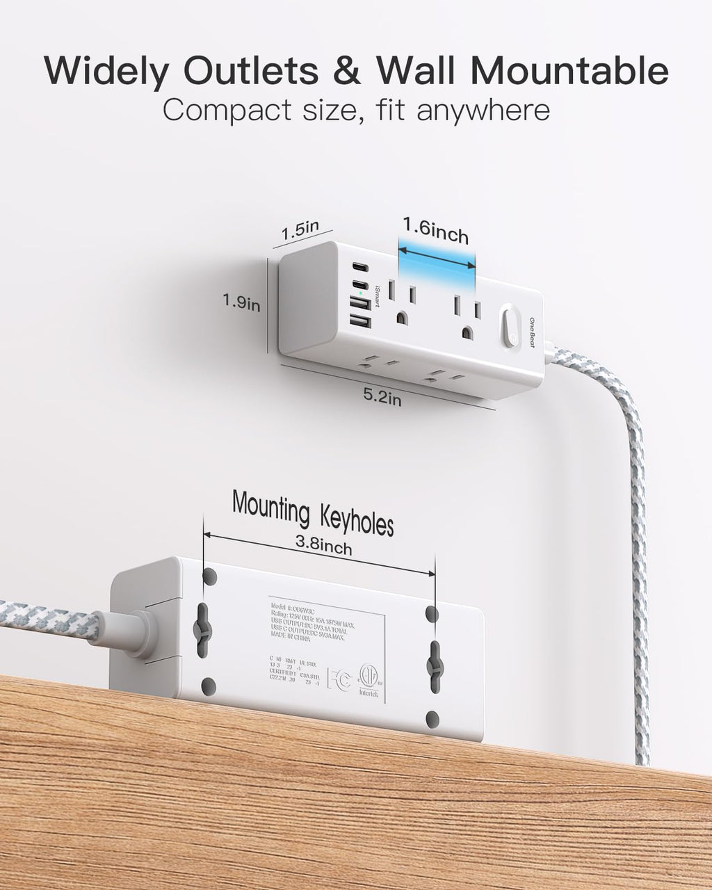 Surge Protector Power Strip 10Ft Long Extension Cord with Multiple Outlets