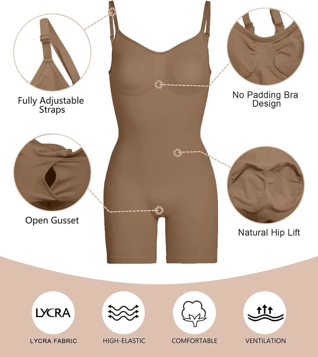 SHAPERX Shapewear for Women Tummy Control Bodysuit Mid Thigh Body Shaper Shorts for a Lifted Look