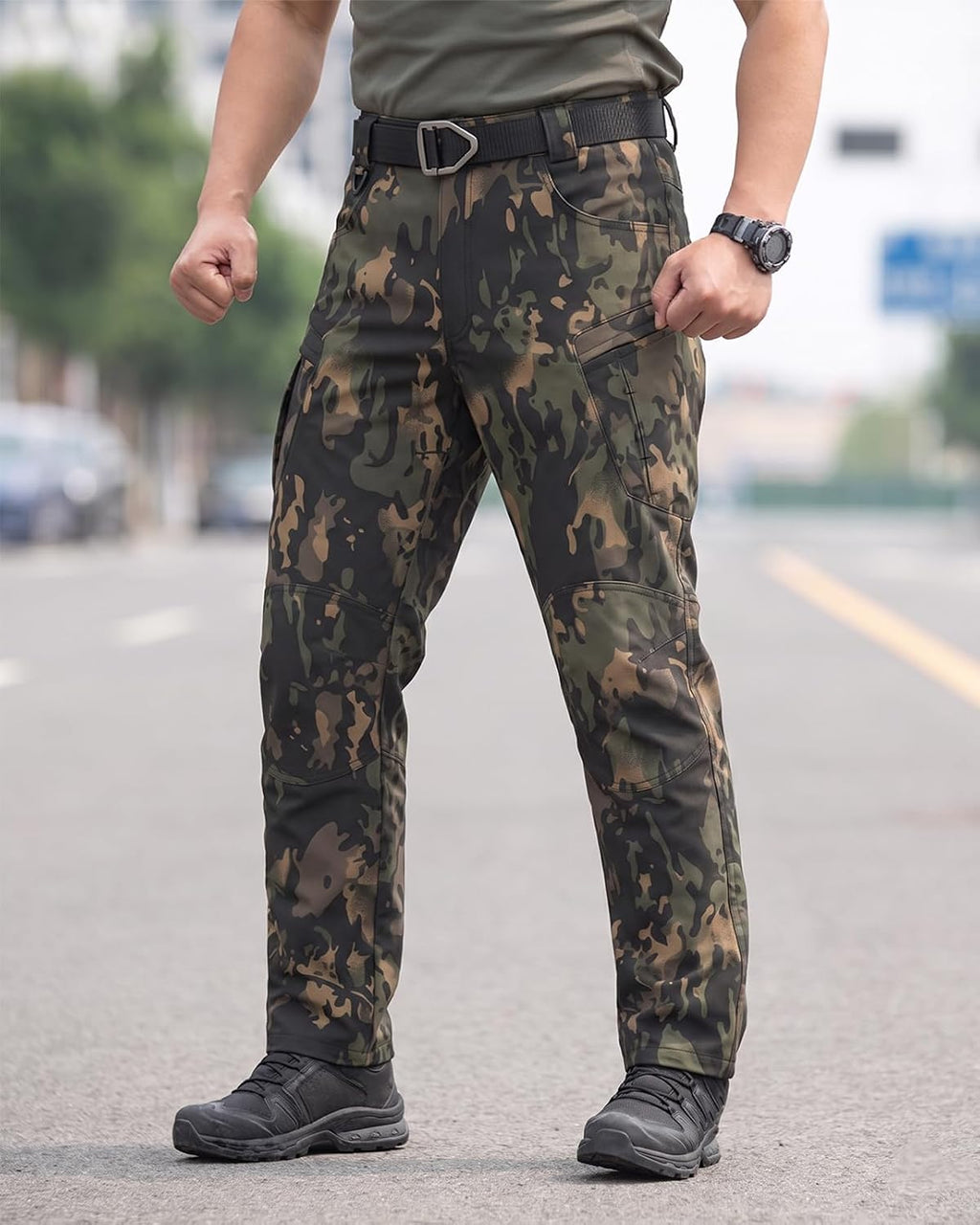Men's Stretch Tactical Pants Waterproof Ripstop Fabric Cargo Pants Lightweight Casual Hiking Outdoor Work Pants (No Belt)