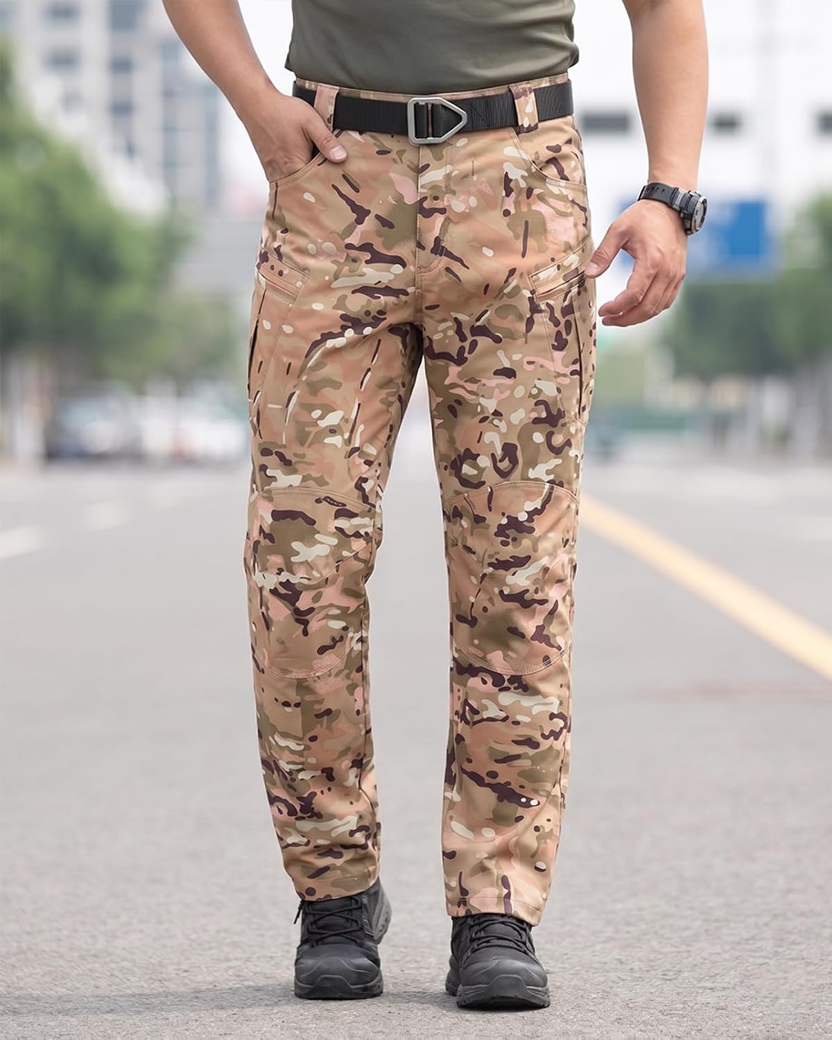 Men's Stretch Tactical Pants Waterproof Ripstop Fabric Cargo Pants Lightweight Casual Hiking Outdoor Work Pants (No Belt)