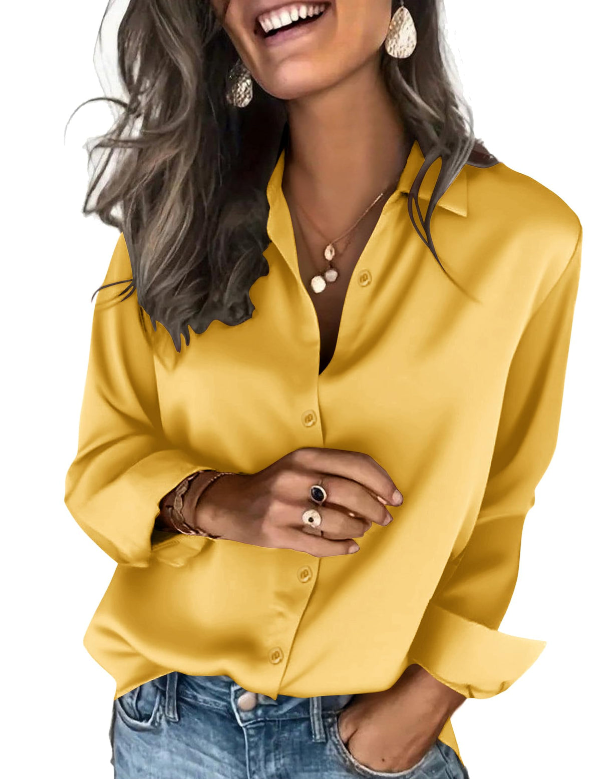 Zeagoo Satin Blouses for Women Silk Button Down Shirts Long Sleeve Tops