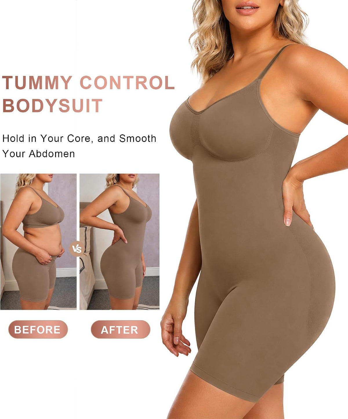 SHAPERX Shapewear for Women Tummy Control Bodysuit Mid Thigh Body Shaper Shorts for a Lifted Look
