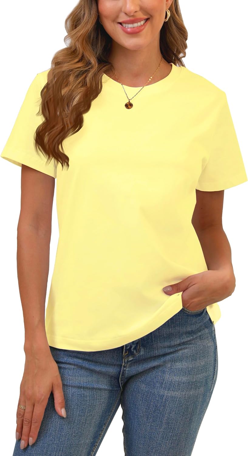 BJY Cotton Basic T Shirts for Women,Crew Neck Short Sleeve Summer Shirts(2XS-3XL, 20+ Color)