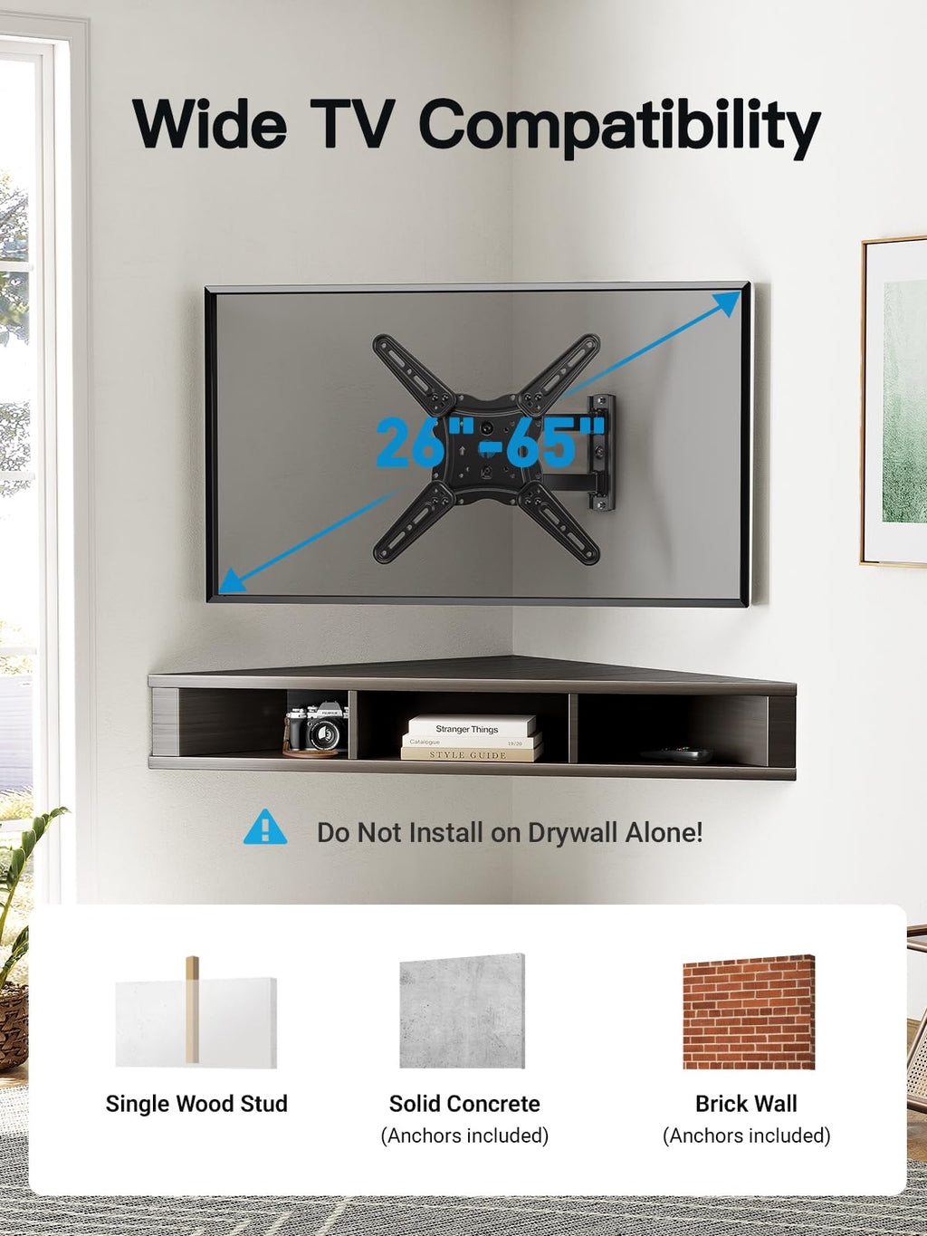 Pipishell TV Wall Mount for 26-74 inch LED LCD OLED 4K TVs up to 99lbs, Full Motion TV Mount Bracket Articulating Swivel Extension Tilting Leveling Max VESA 400x400mm, Fits 12/16 Inch Wood Studs