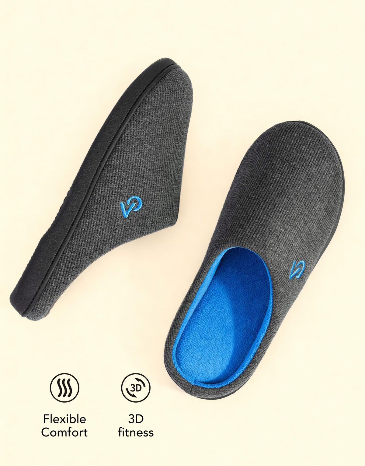 VeraCosy Men's Two-Tone House Slippers Memory Foam Indoor Rubber Sole