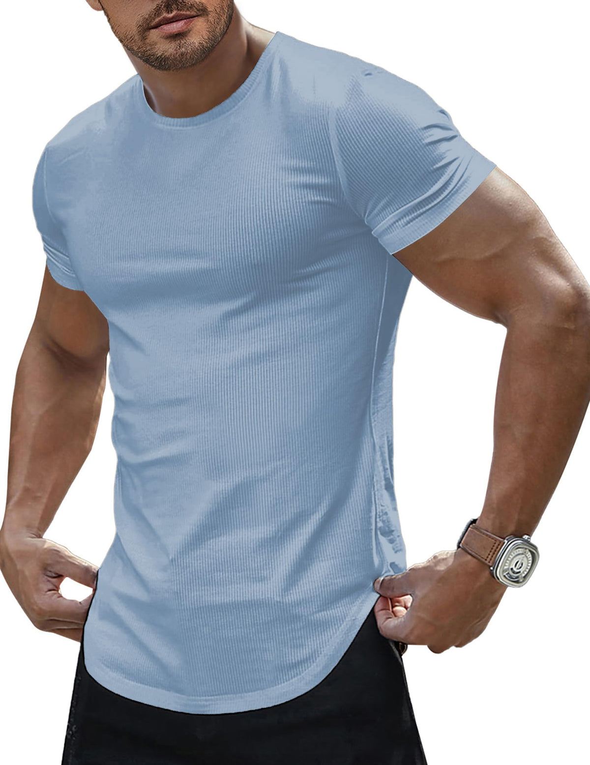 JMIERR Mens Short Sleeve T Shirt Summer Muscle Slim Fitted Crewneck Longline Tees Shirts for Gym Workout