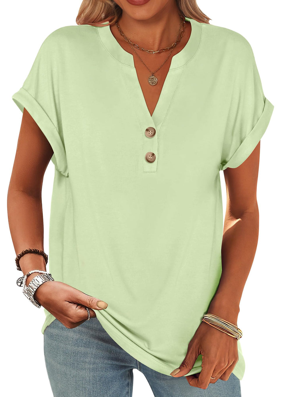 ANRABESS Womens Short Sleeve Henley Tops Summer Shirts Dressy Casual Blouse