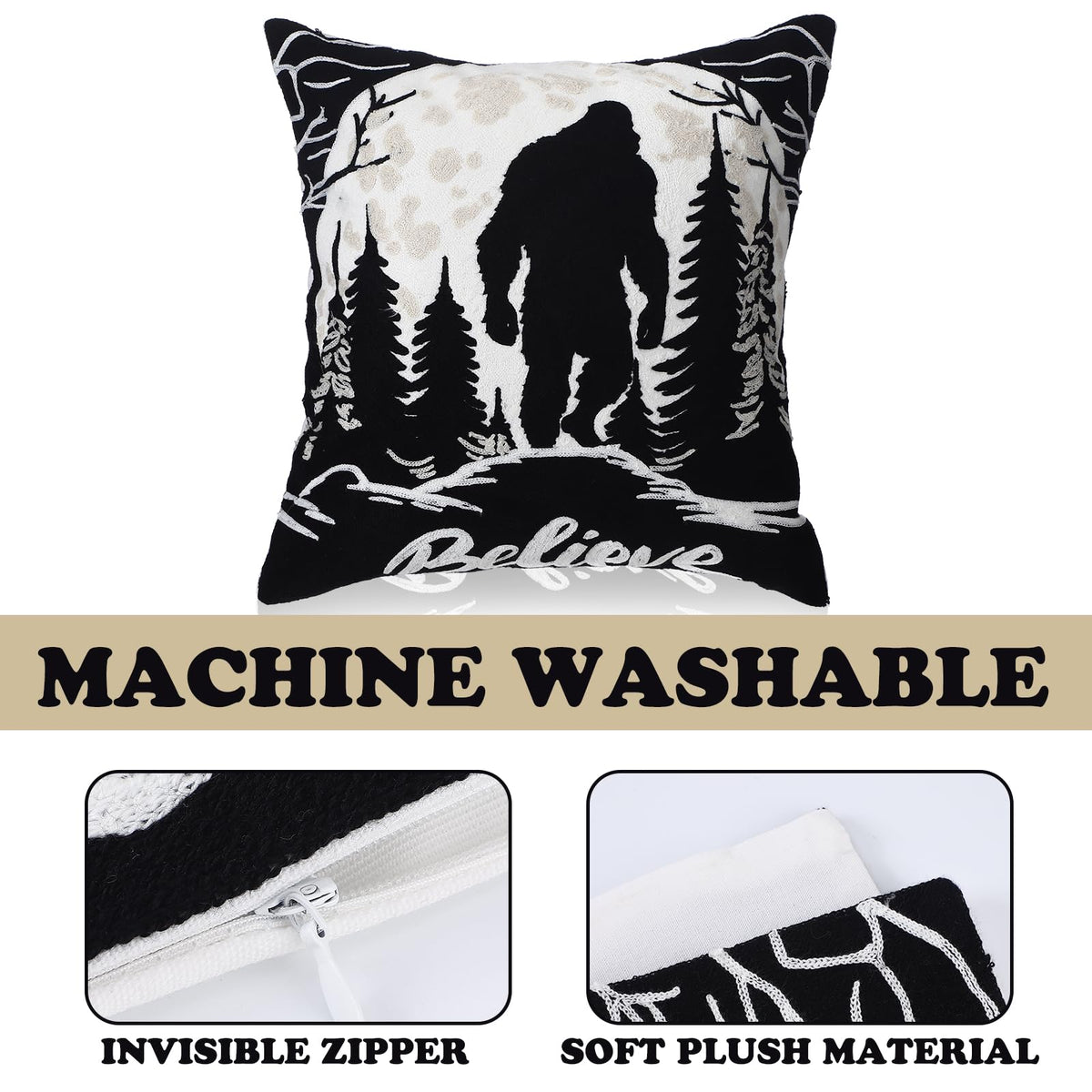 Burbell Bigfoot Christmas Pillow Covers Set of 2 Black 18x18