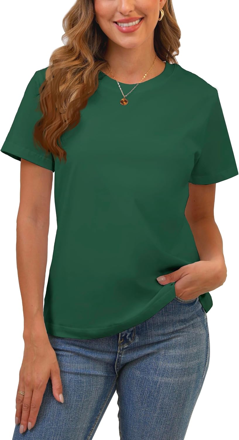 BJY Cotton Basic T Shirts for Women,Crew Neck Short Sleeve Summer Shirts(2XS-3XL, 20+ Color)