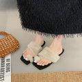 Women Square Toe Cross Band Furry Slides Leopard Print Faux Fur Flat Slippers Casual Indoor Outdoor Warm Plush Slide Sandals