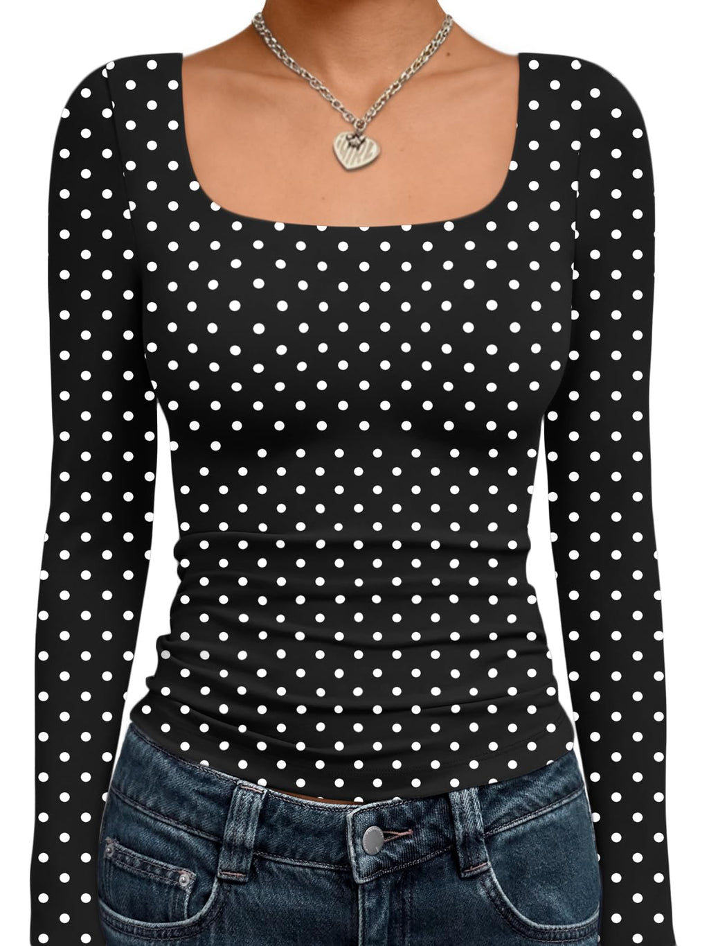 Trendy Queen Womens Square Neck Long Sleeve Shirts Double Lined Fall Tops