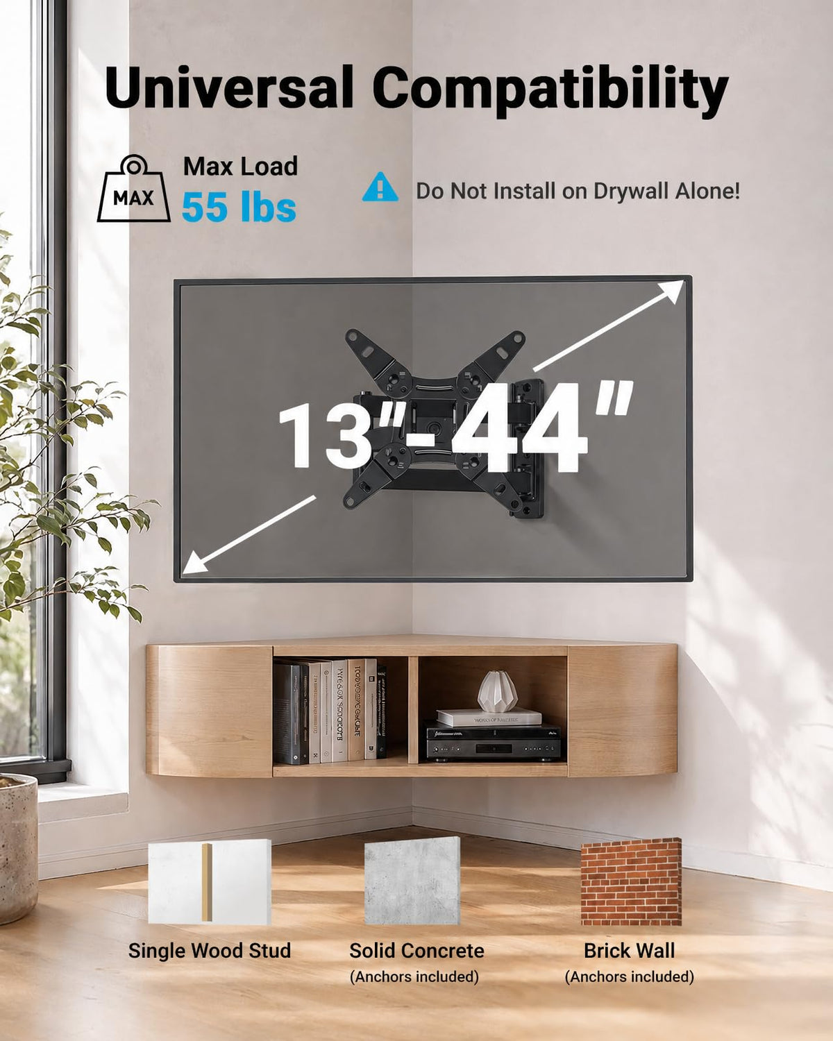 Pipishell TV Wall Mount for 26-74 inch LED LCD OLED 4K TVs up to 99lbs, Full Motion TV Mount Bracket Articulating Swivel Extension Tilting Leveling Max VESA 400x400mm, Fits 12/16 Inch Wood Studs