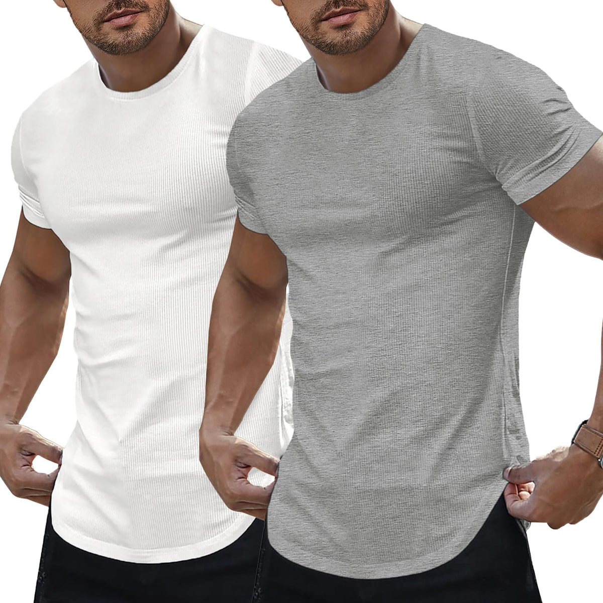 JMIERR Mens Short Sleeve T Shirt Summer Muscle Slim Fitted Crewneck Longline Tees Shirts for Gym Workout