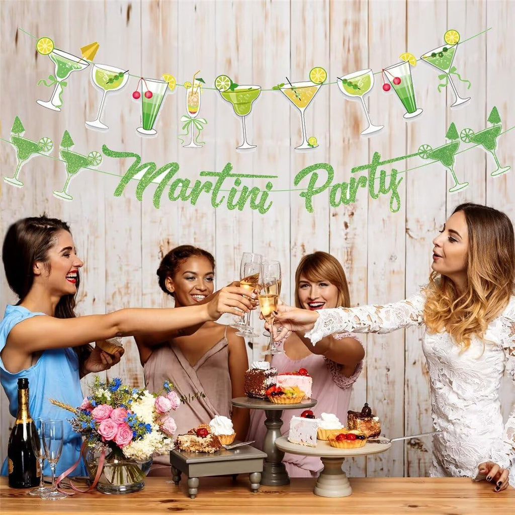 NOFEZA Martini Party Banner Green Mojito Martini Garland Art Deco