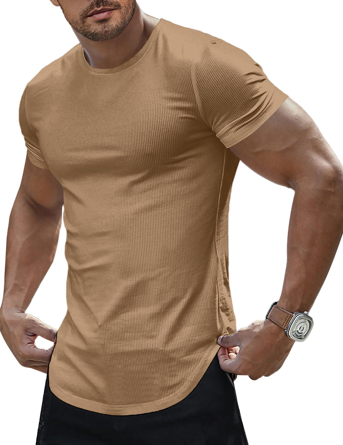 JMIERR Mens Short Sleeve T Shirt Summer Muscle Slim Fitted Crewneck Longline Tees Shirts for Gym Workout