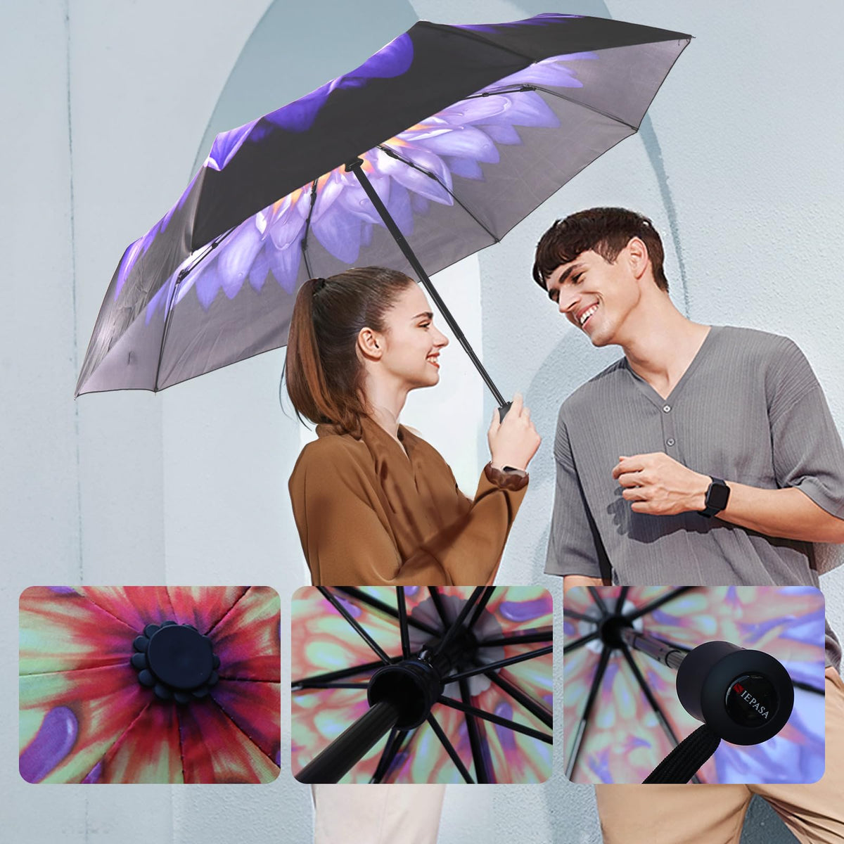 SIEPASA Windproof Travel Umbrella - Automatic Compact Folding Umbrella for Rain, Small Portable Windproof Umbrellas for Men Women and Teenagers (Navy Blue)