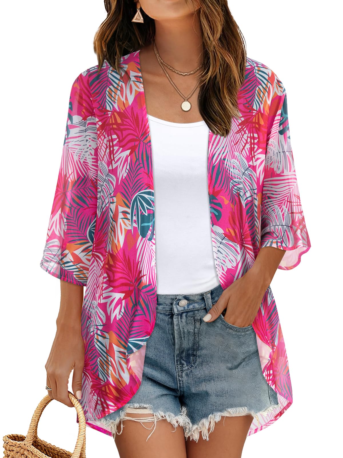 CHICGAL Womens Floral Kimono Cardigan Beach Cover Up Casual Summer Tops
