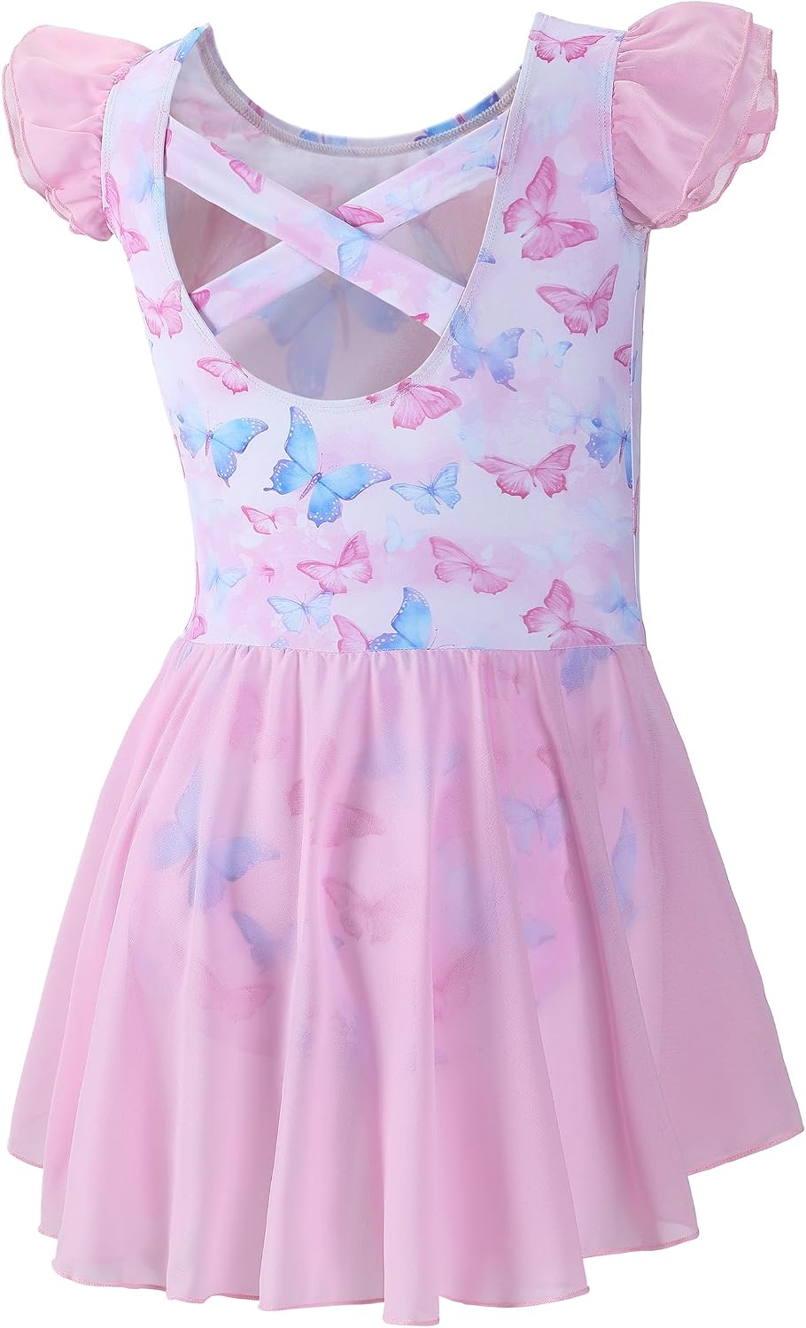 DIPUG Ballet Leotards for Girls Ballet Leotard with Skirt Toddler Dance Leotards Flutter Sleeve and Criss-Cross Back