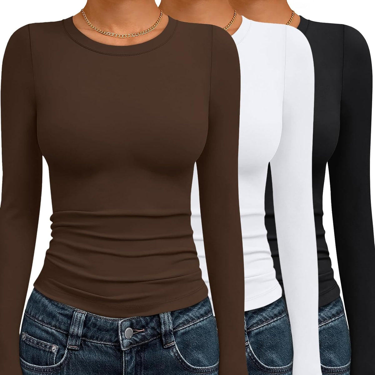 AUTOMET 3 Pack Womens Long Sleeve Basic Shirts Underscrub Compression Tops