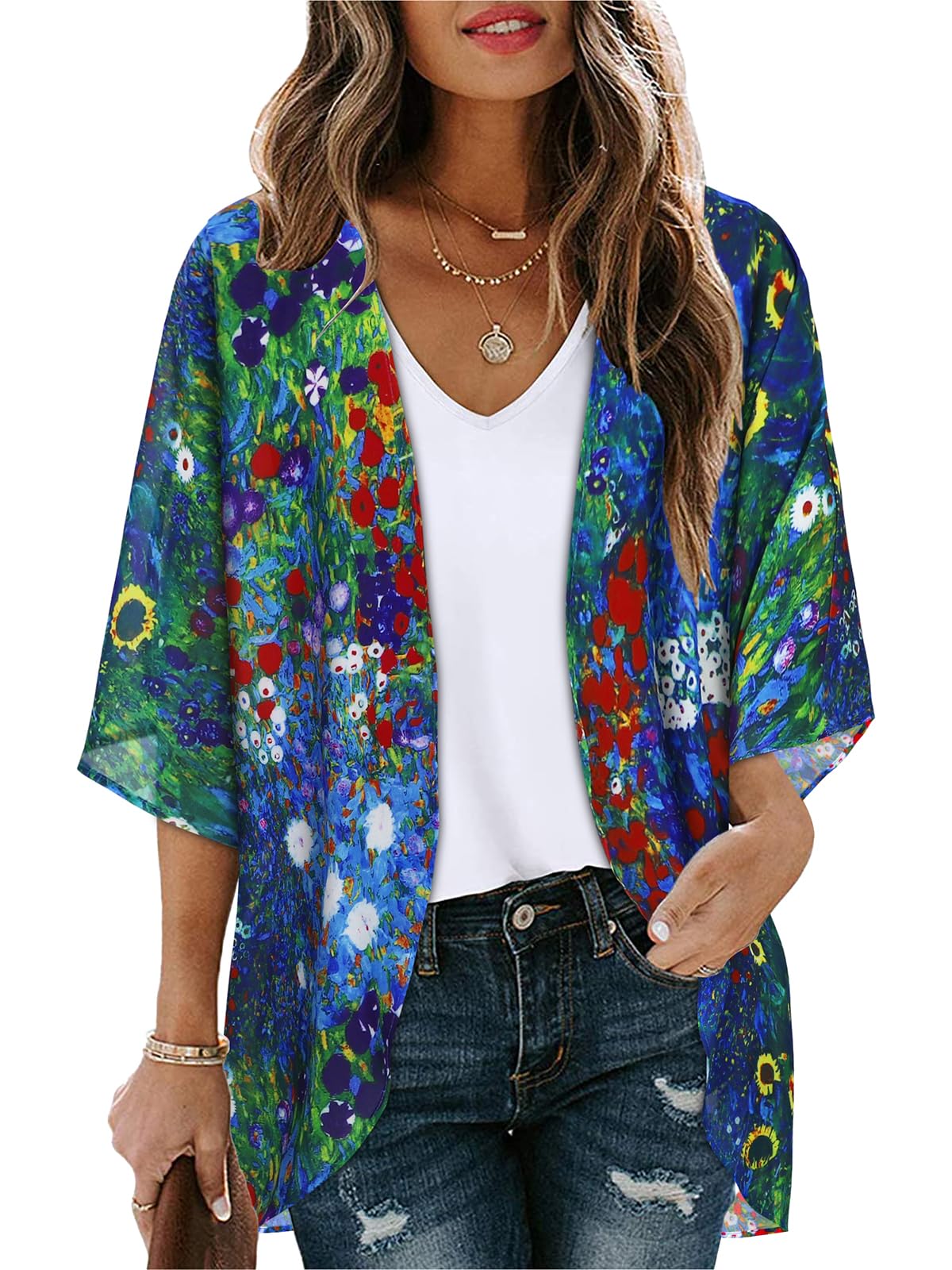 CHICGAL Womens Floral Kimono Cardigan Beach Cover Up Casual Summer Tops