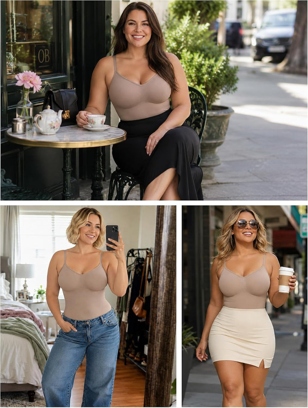 SHAPERX Shapewear for Women Tummy Control Bodysuit Mid Thigh Body Shaper Shorts for a Lifted Look